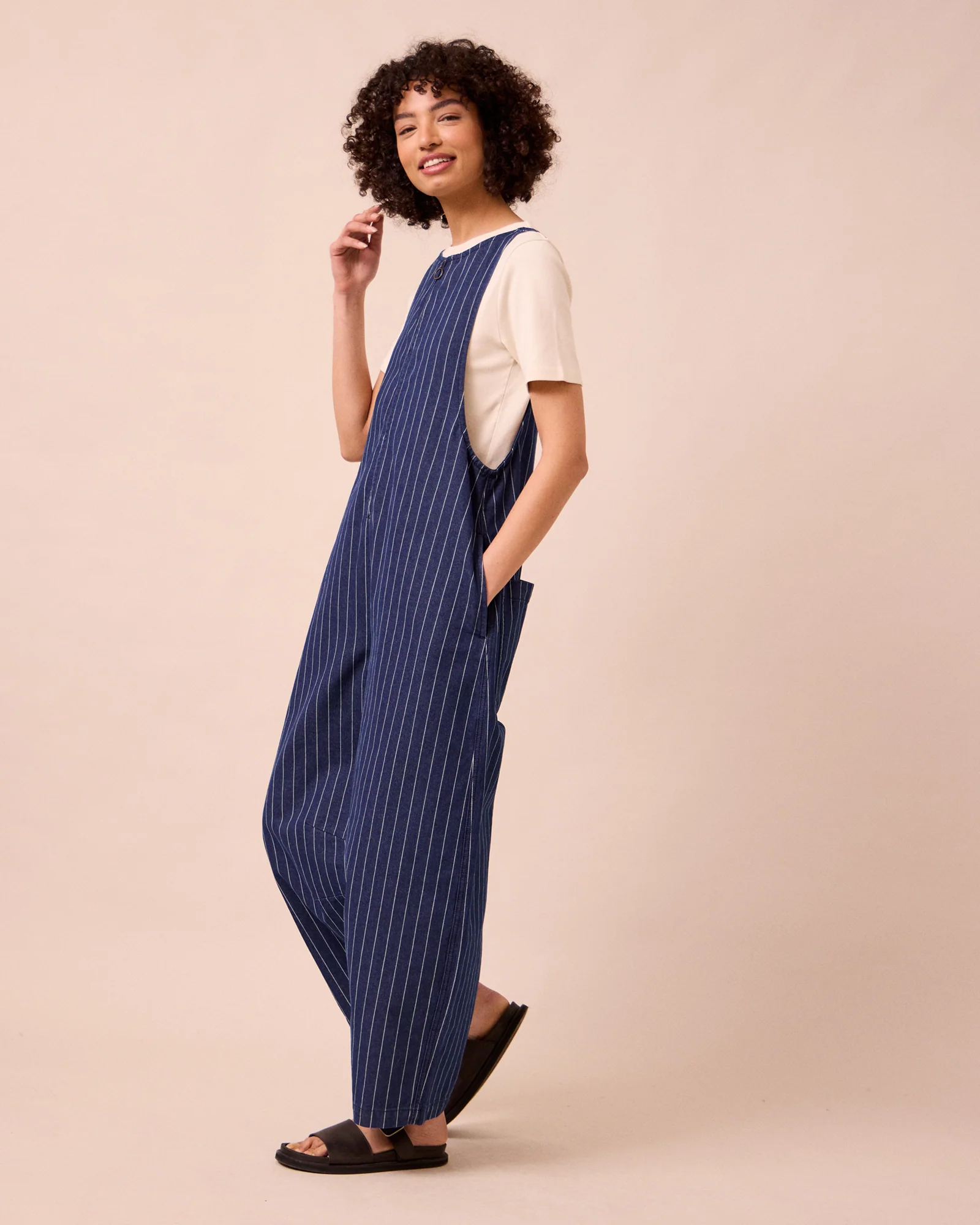 Ada Mid Blue Pinstripe Denim Jumpsuit - Image 2