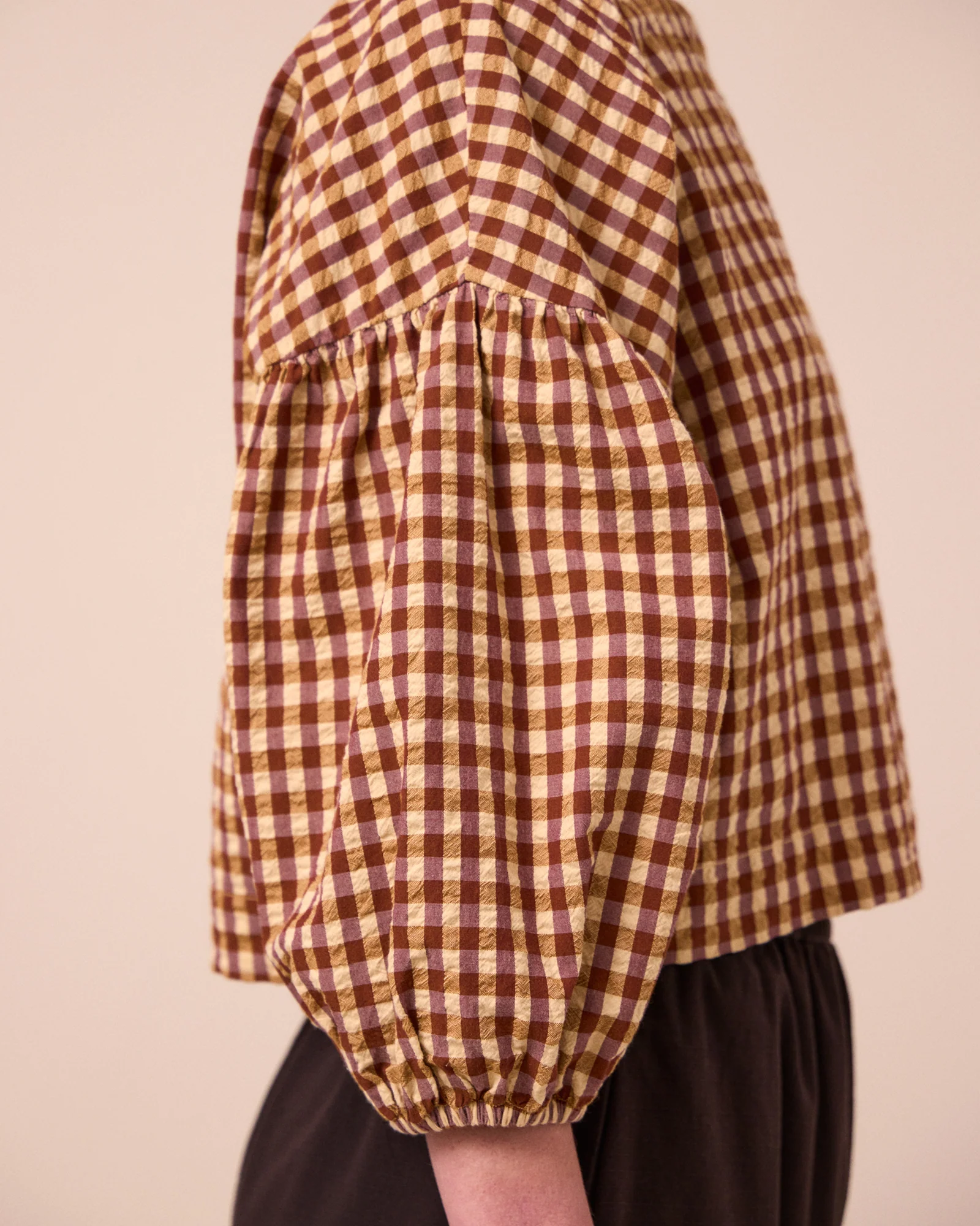 Aisha Tan Gingham Seersucker Top - Image 5