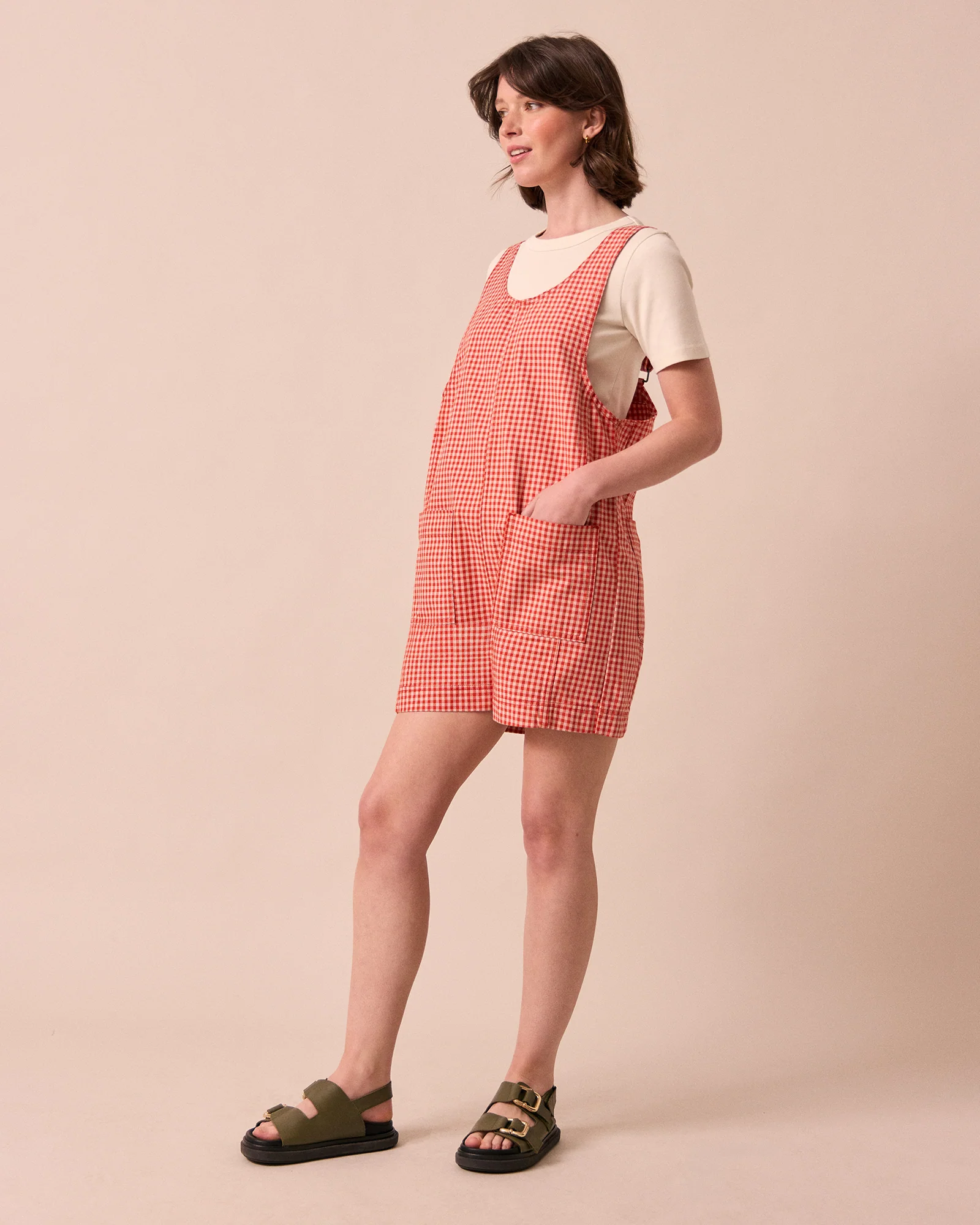 Anica Poppy Red Gingham Denim Playsuit - Image 3
