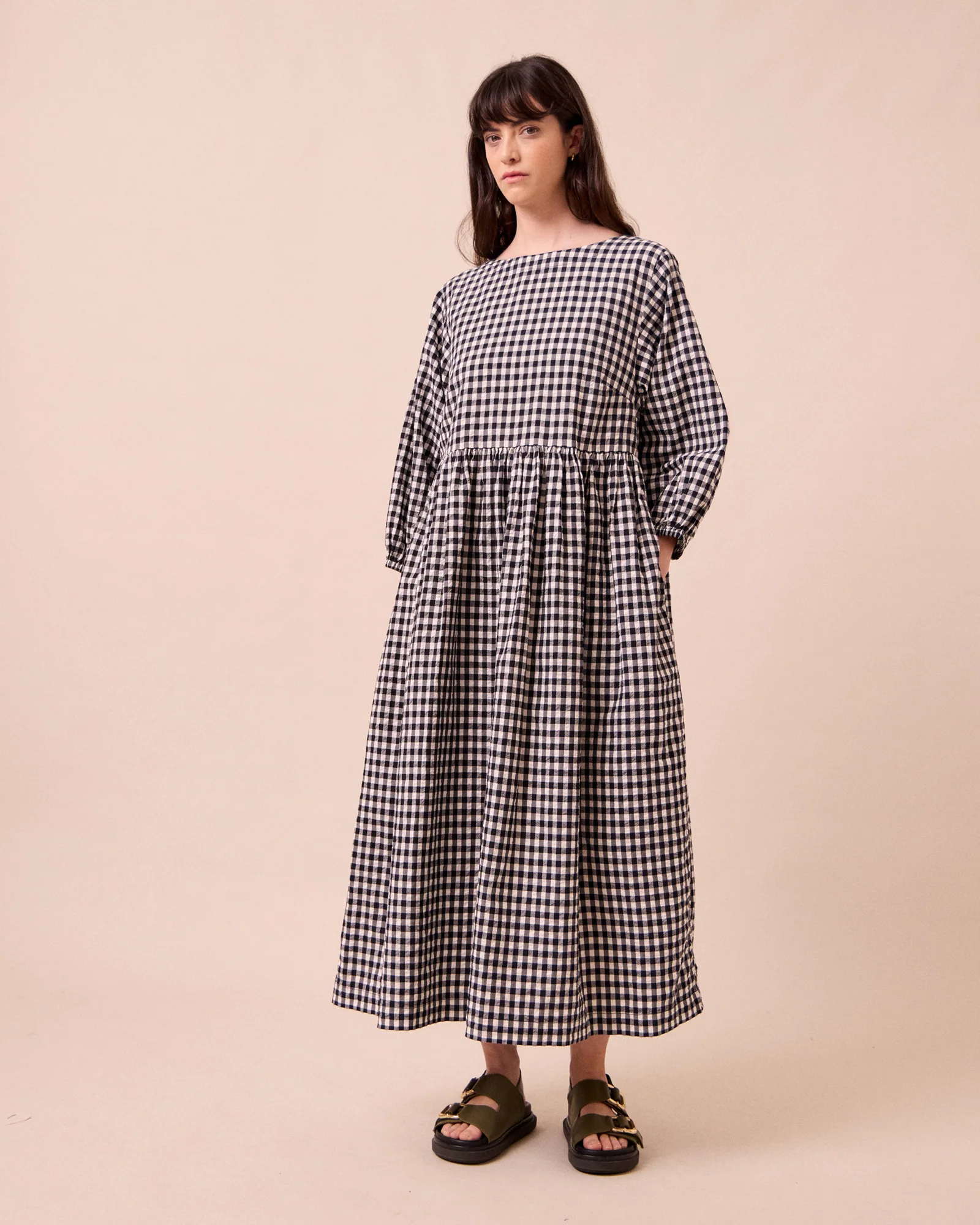 Berlin Black & Ecru Gingham Cotton Seersucker Dress