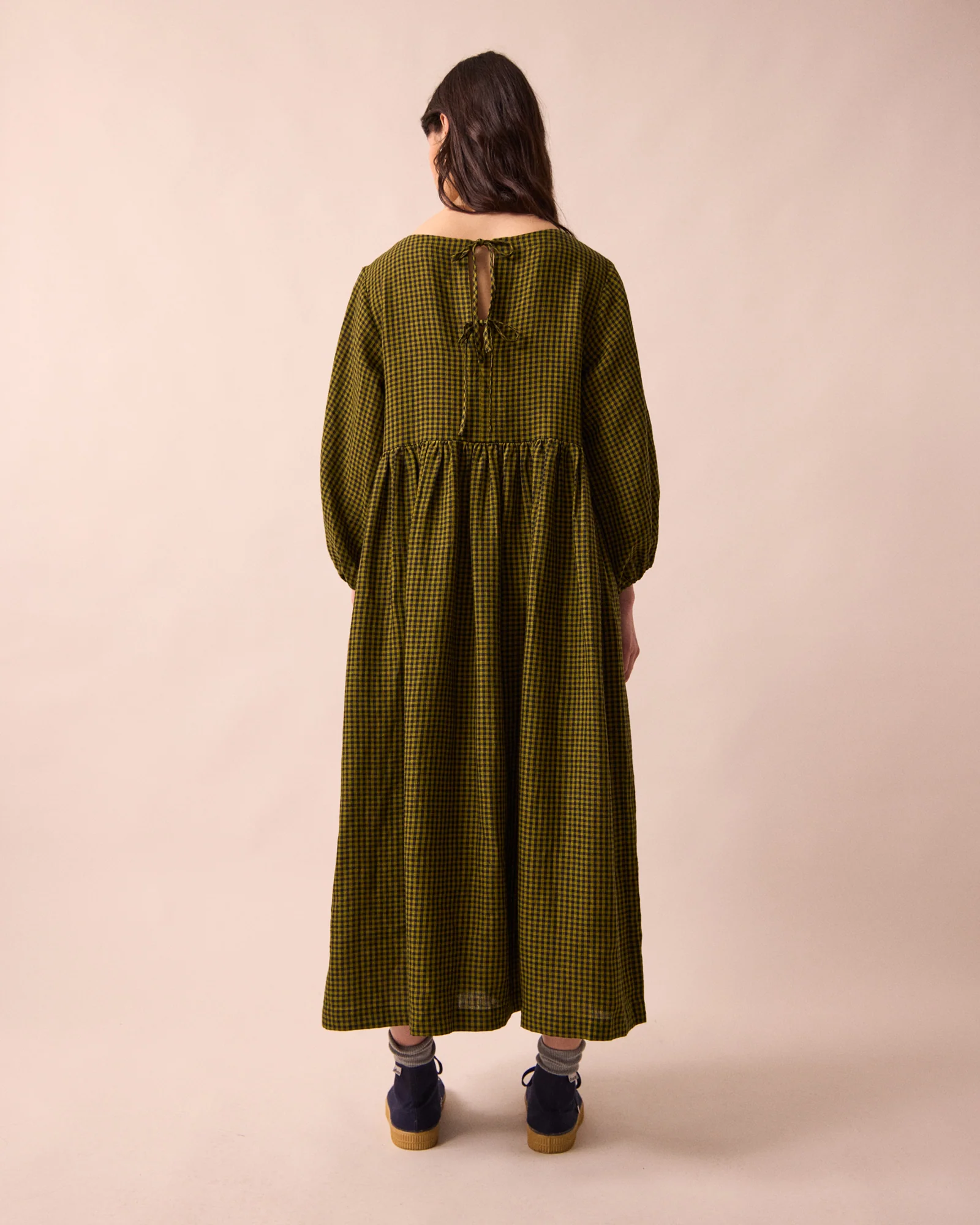Berlin Fresh Olive Mini Gingham Linen Dress - Image 6