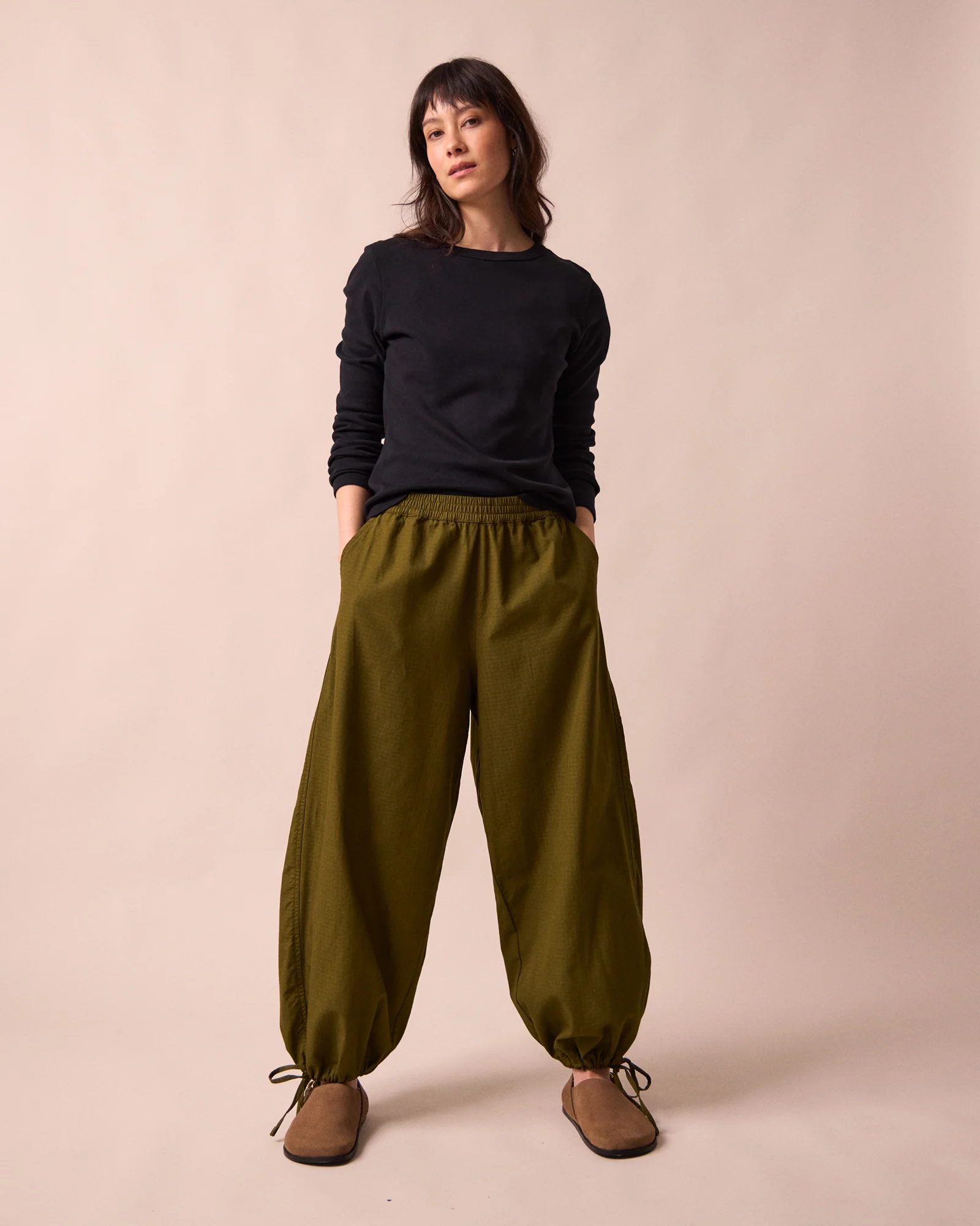 Codi Dark Olive Textured Cotton Trousers