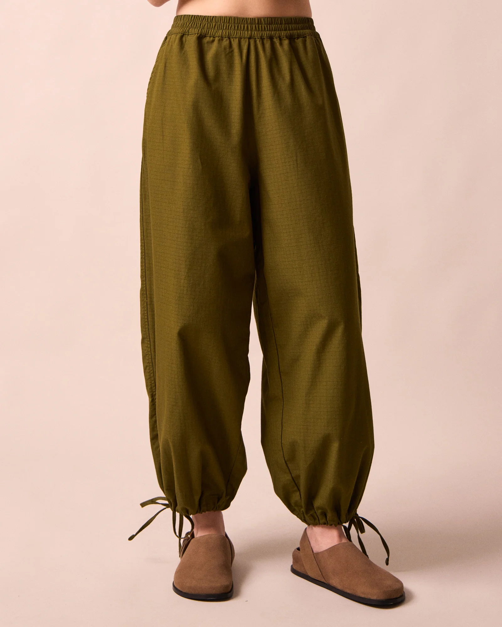 Codi Dark Olive Textured Cotton Trousers - Image 2