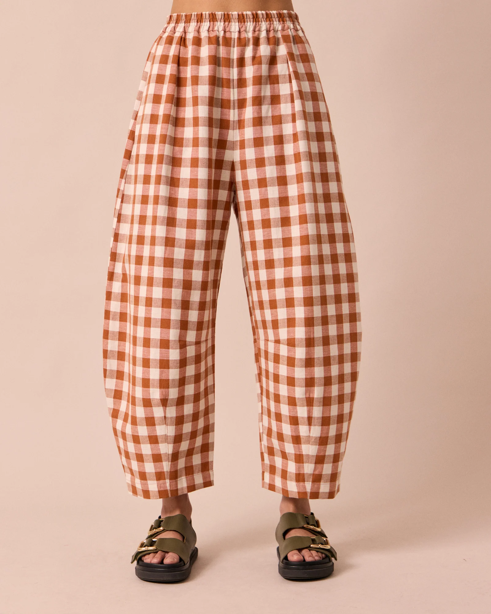 Daisy Amber Check Cotton Linen Trousers - Image 3