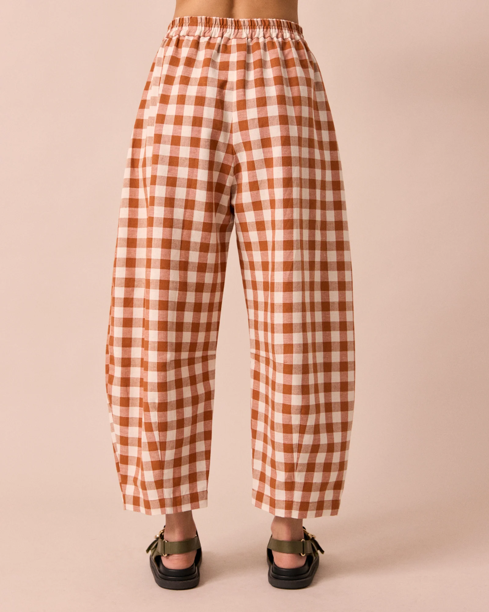 Daisy Amber Check Cotton Linen Trousers - Image 4