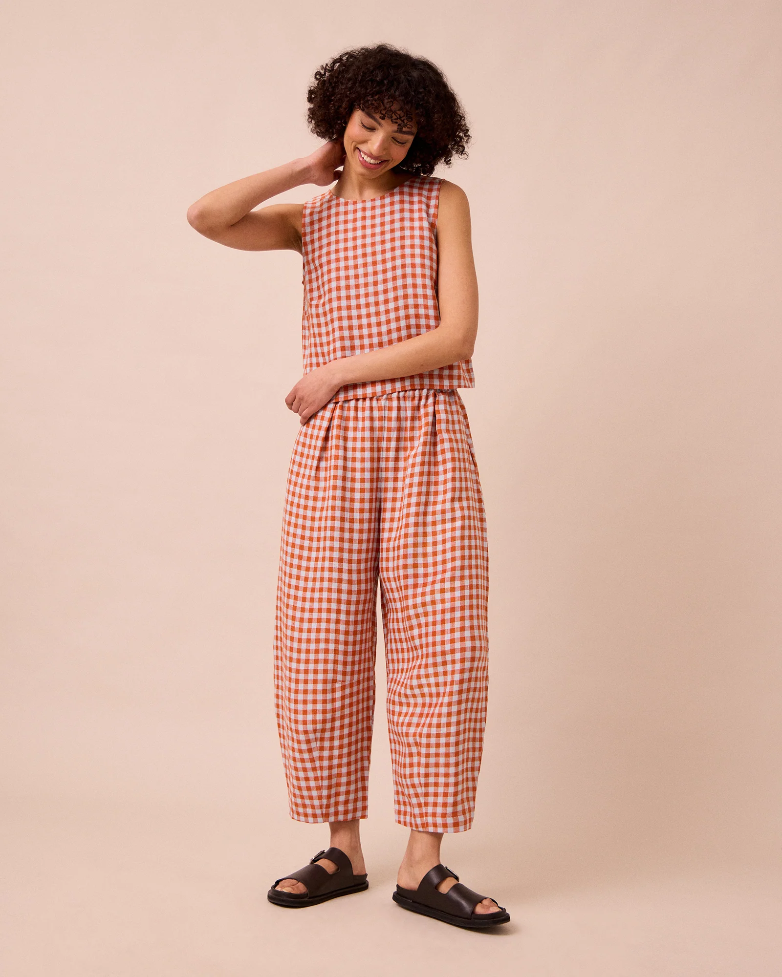 Daisy Burnt Orange Gingham Linen Trousers
