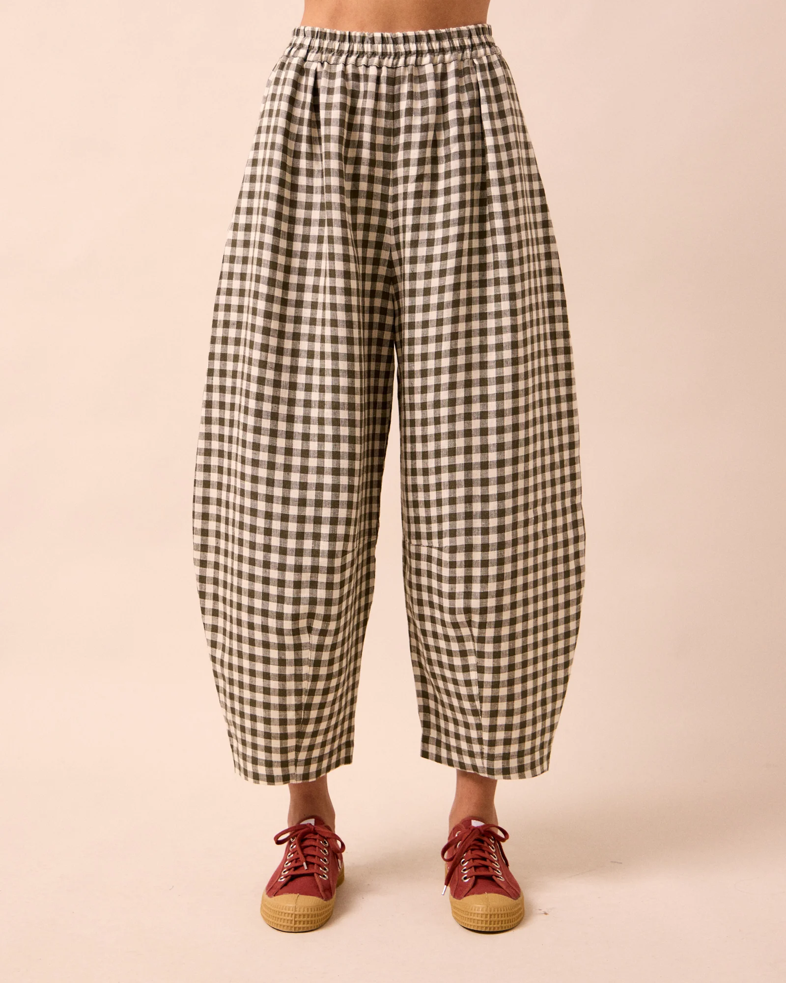 Daisy Olive Gingham Linen Trousers - Image 3