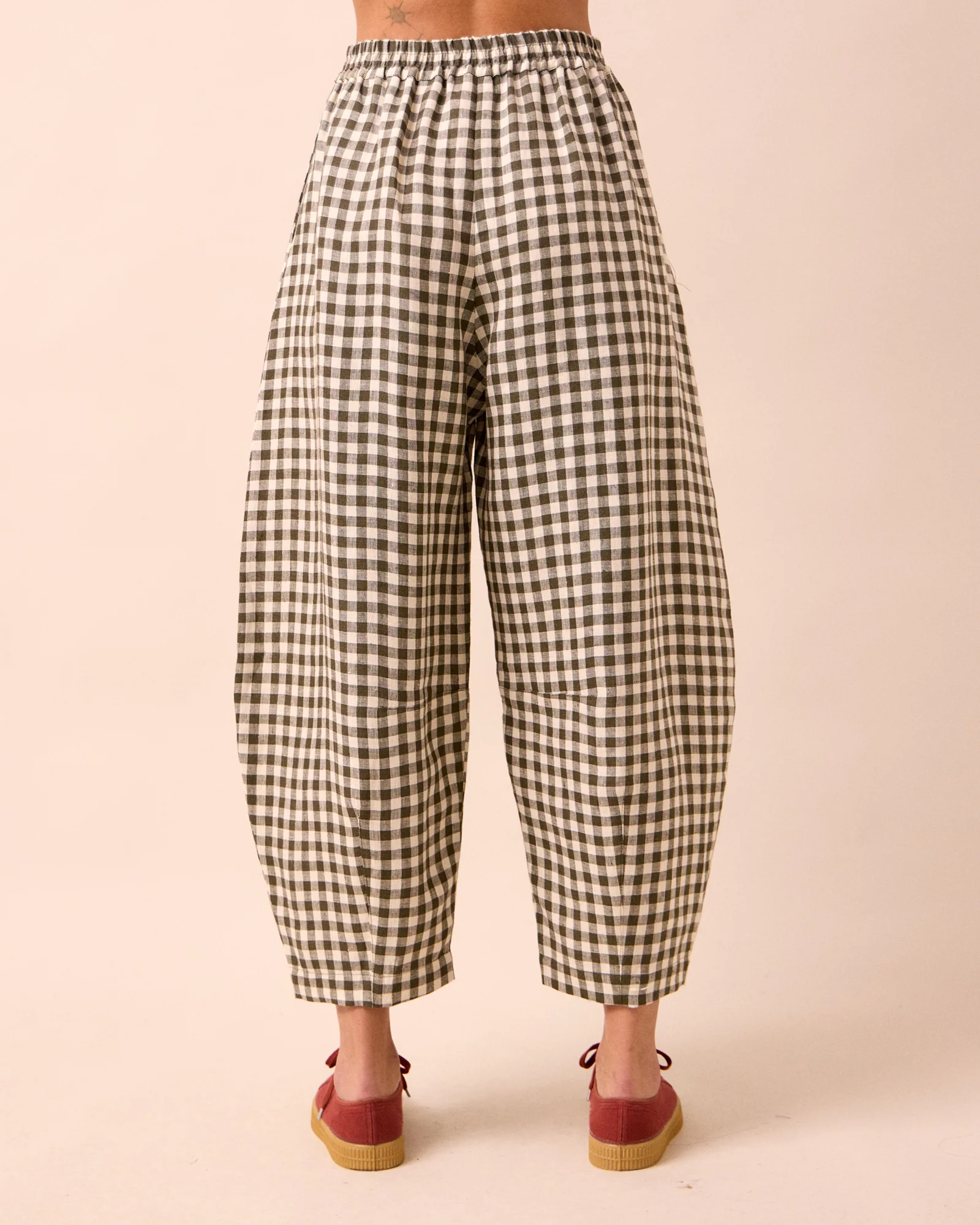 Daisy Olive Gingham Linen Trousers - Image 4