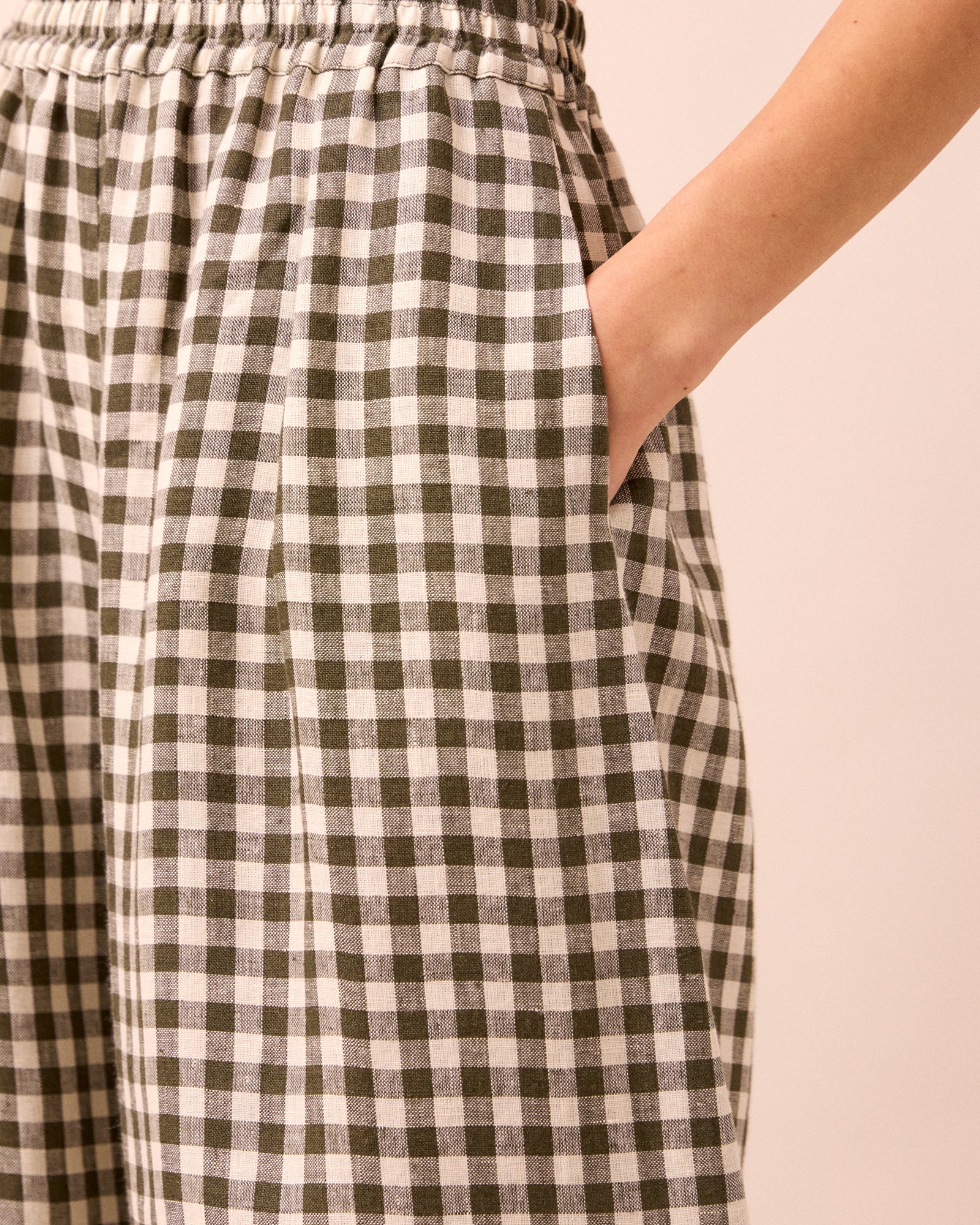 Daisy Olive Gingham Linen Trousers - Image 5