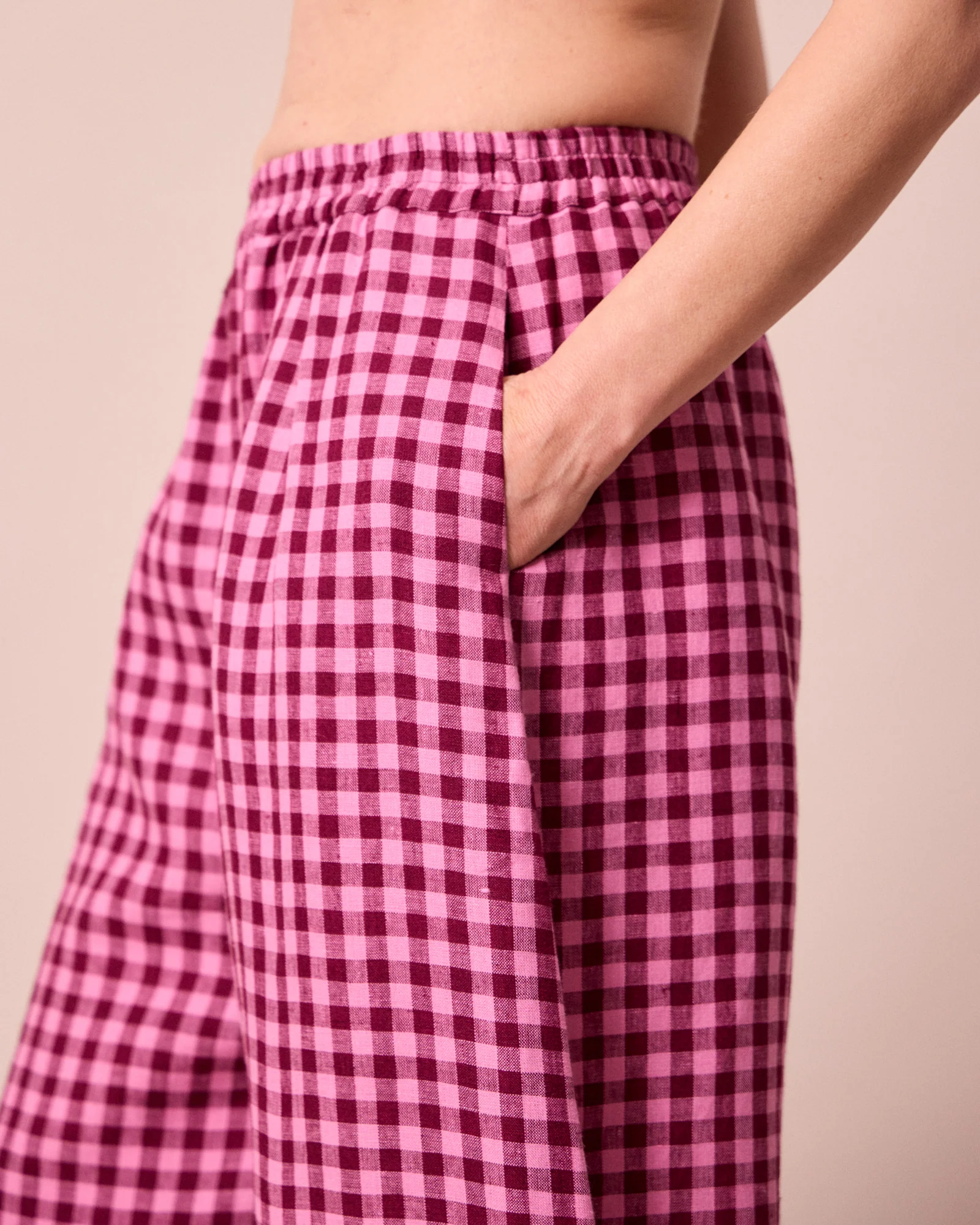 Daisy Summer Berry Gingham Linen Trousers - Image 6