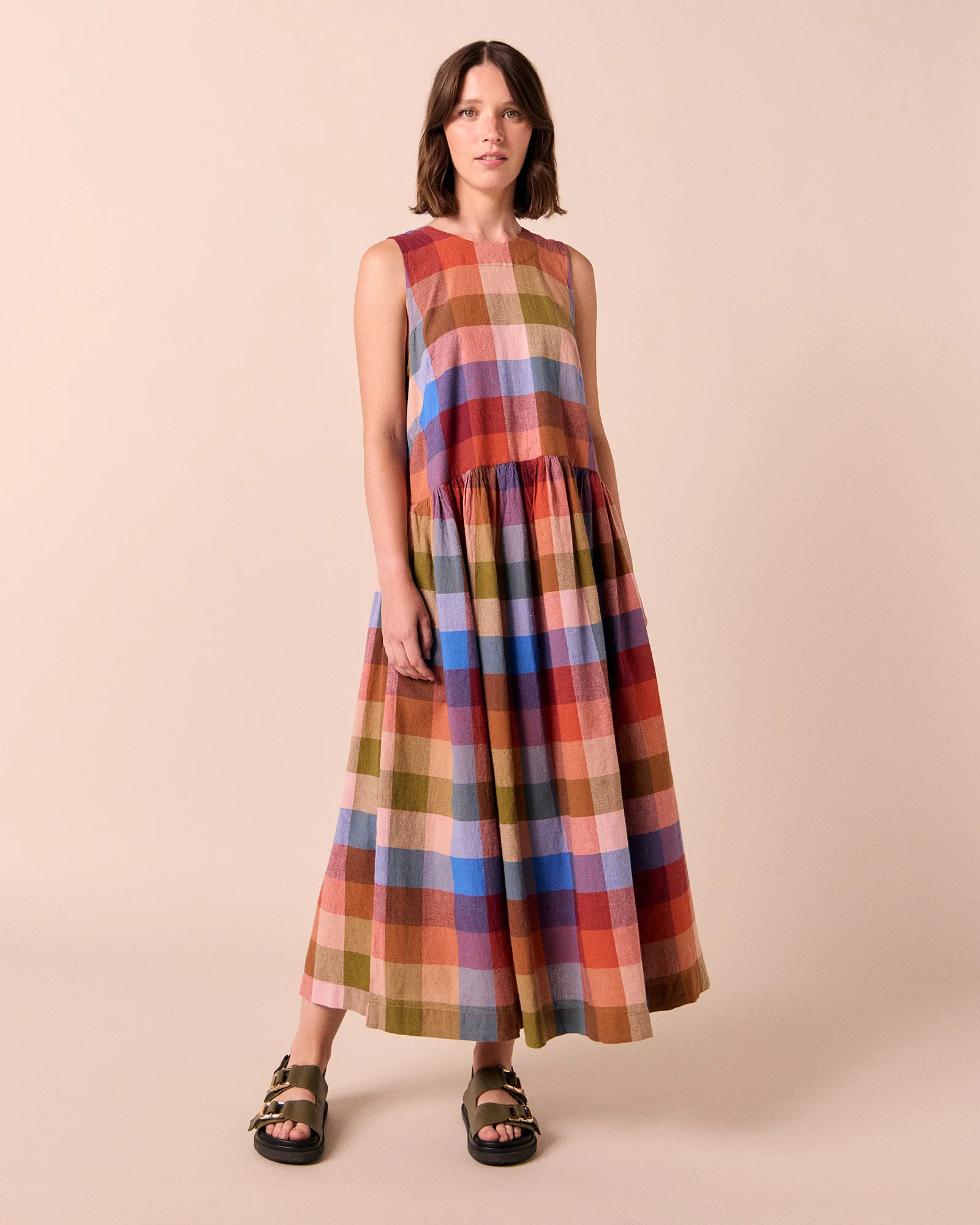Dakota Sundown Check Cotton Linen Dress