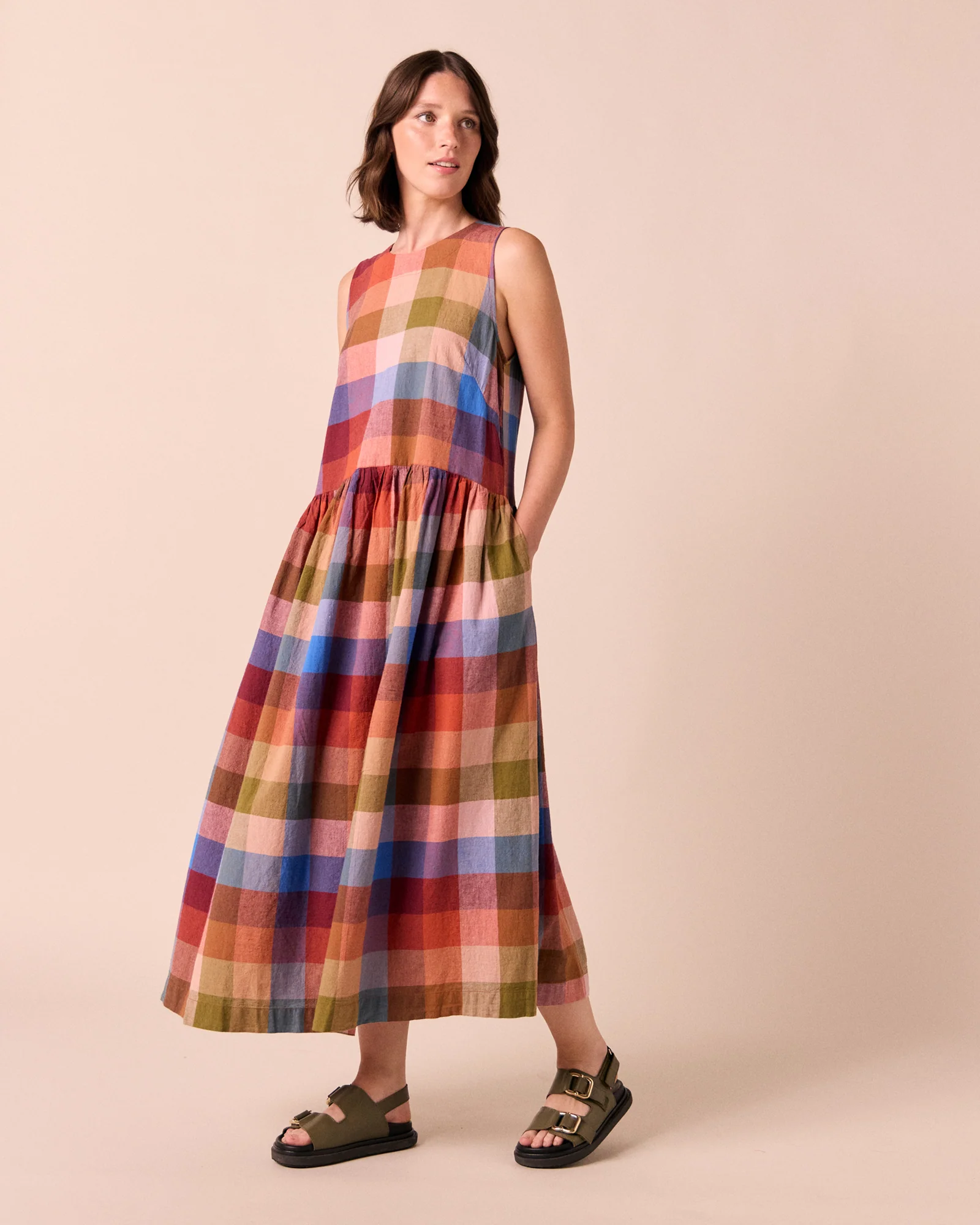 Dakota Sundown Check Cotton Linen Dress - Image 2