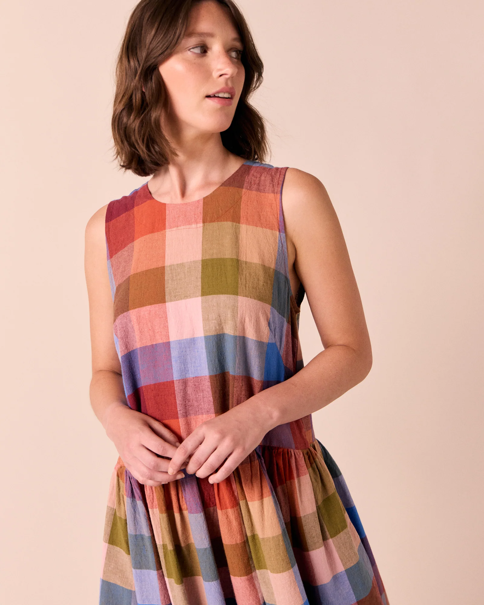 Dakota Sundown Check Cotton Linen Dress - Image 3