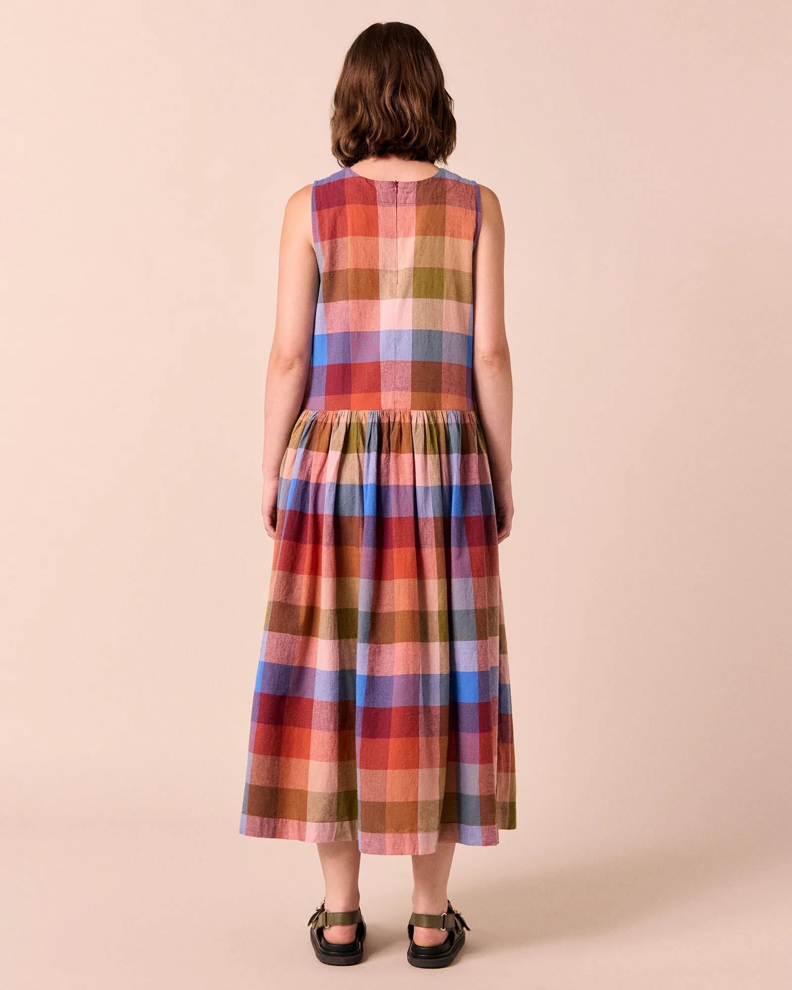 Dakota Sundown Check Cotton Linen Dress - Image 4