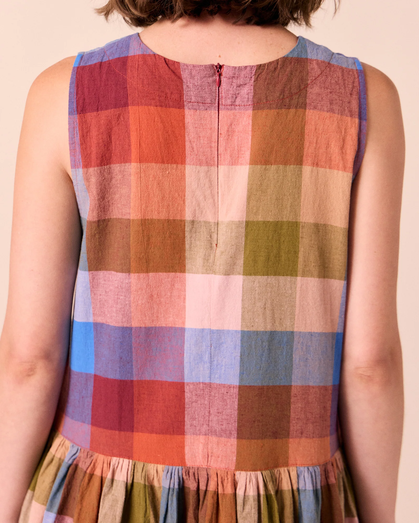 Dakota Sundown Check Cotton Linen Dress - Image 5