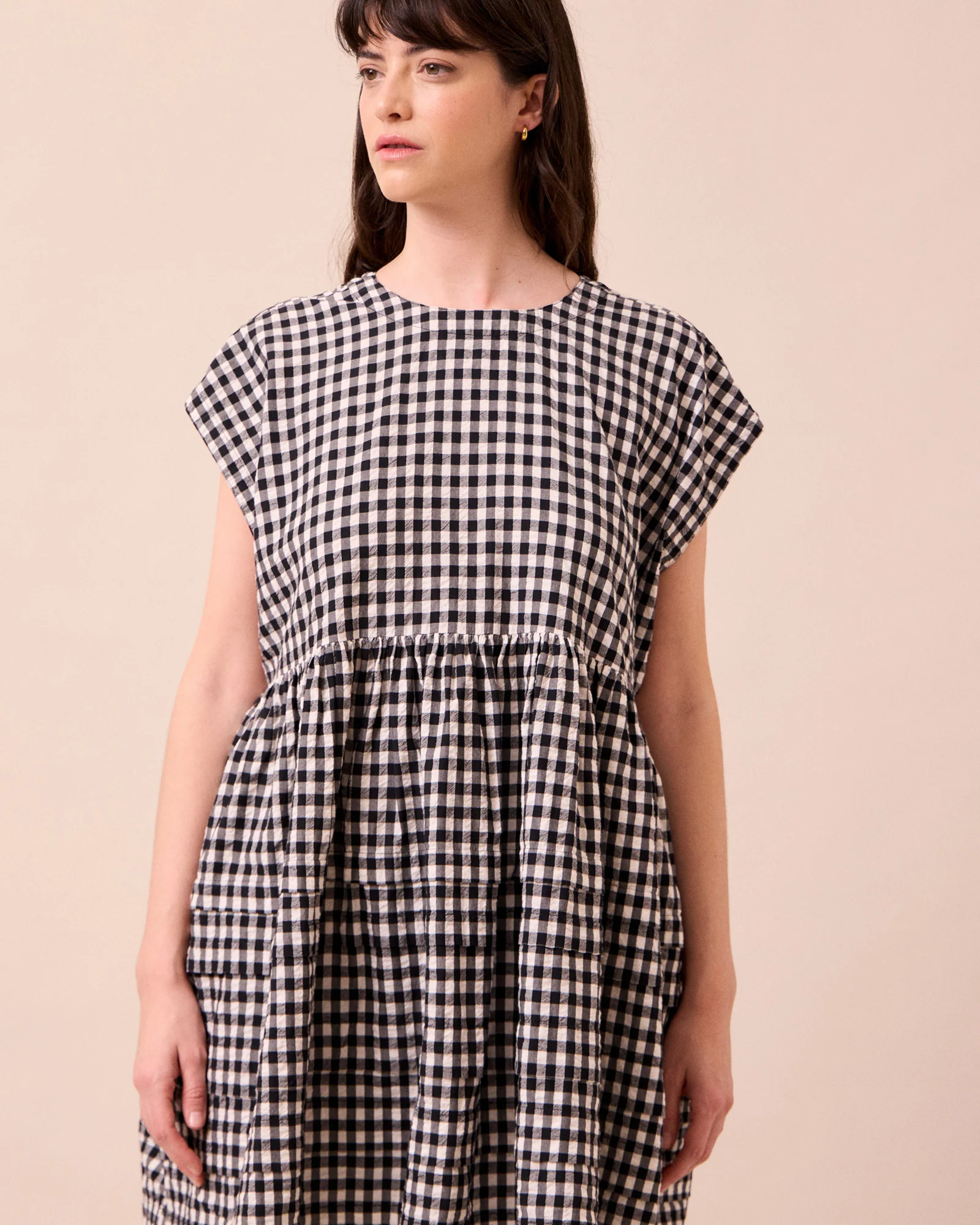 Ella Black & Ecru Gingham Cotton Seersucker Dress - Image 2