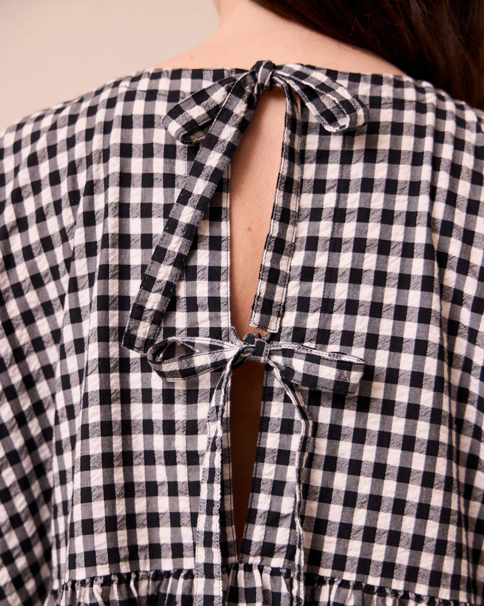 Ella Black & Ecru Gingham Cotton Seersucker Dress - Image 4