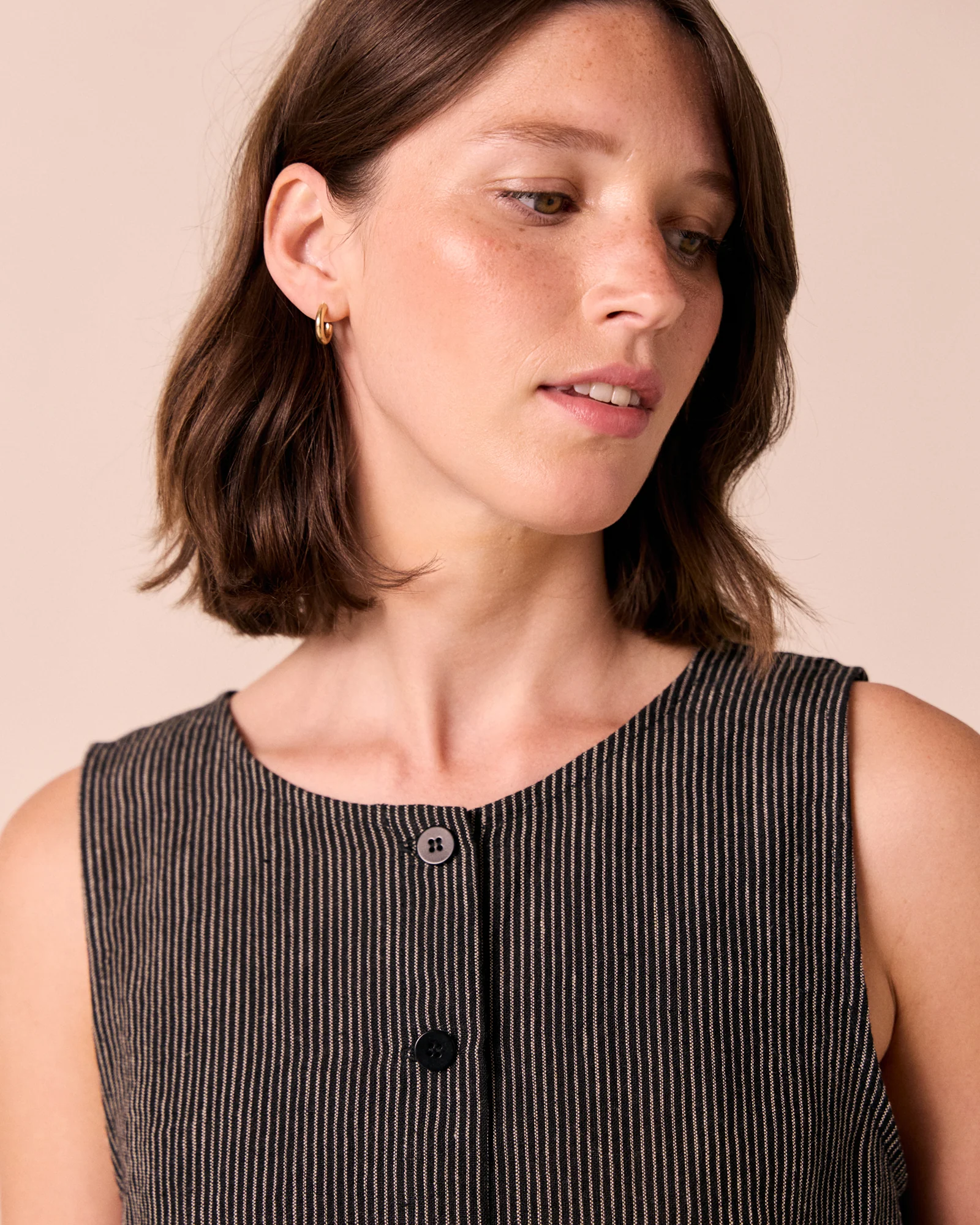 Elodie Black & Ecru Pencil Stripe Linen Top - Image 3
