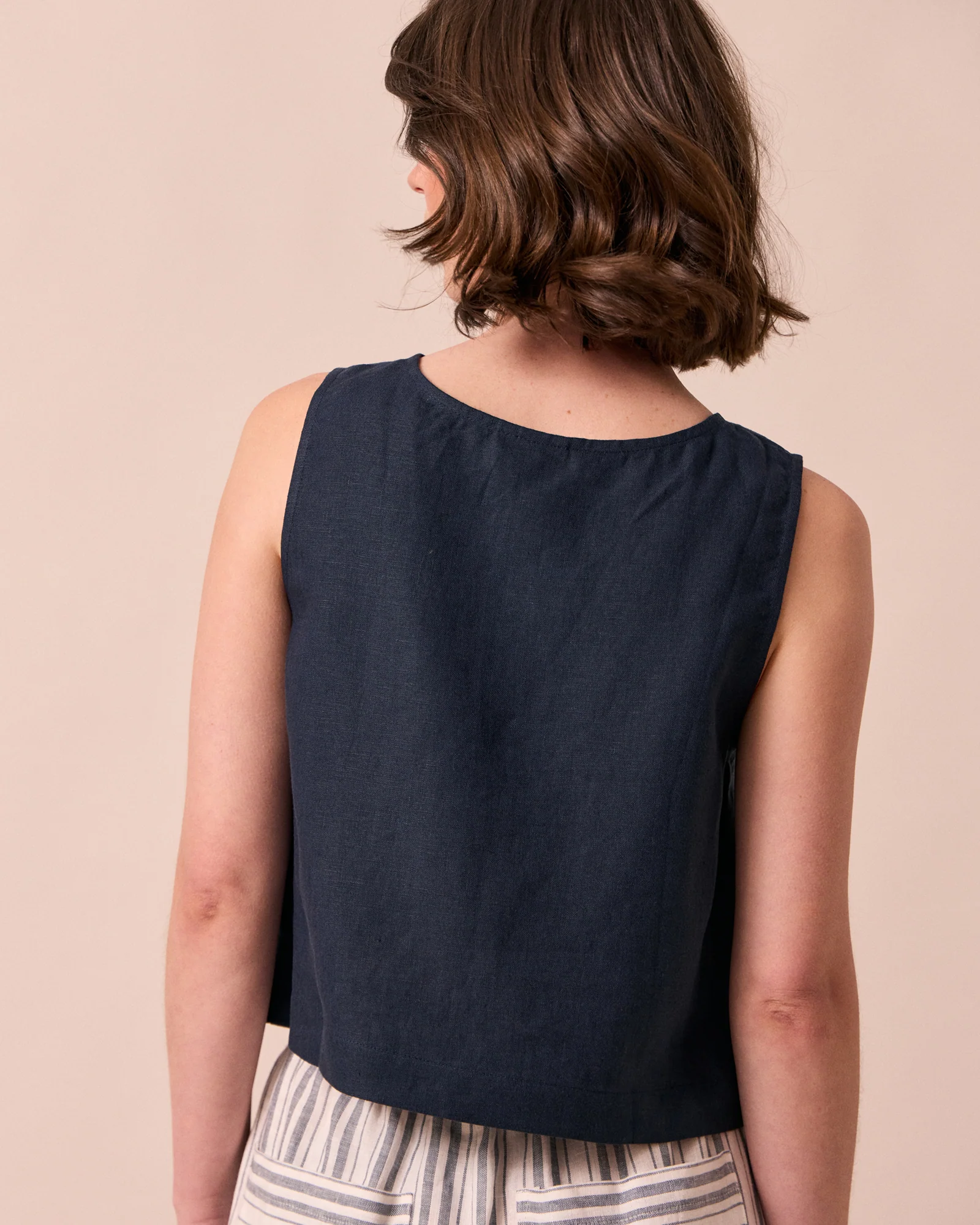 Elodie Navy Linen Top - Image 4