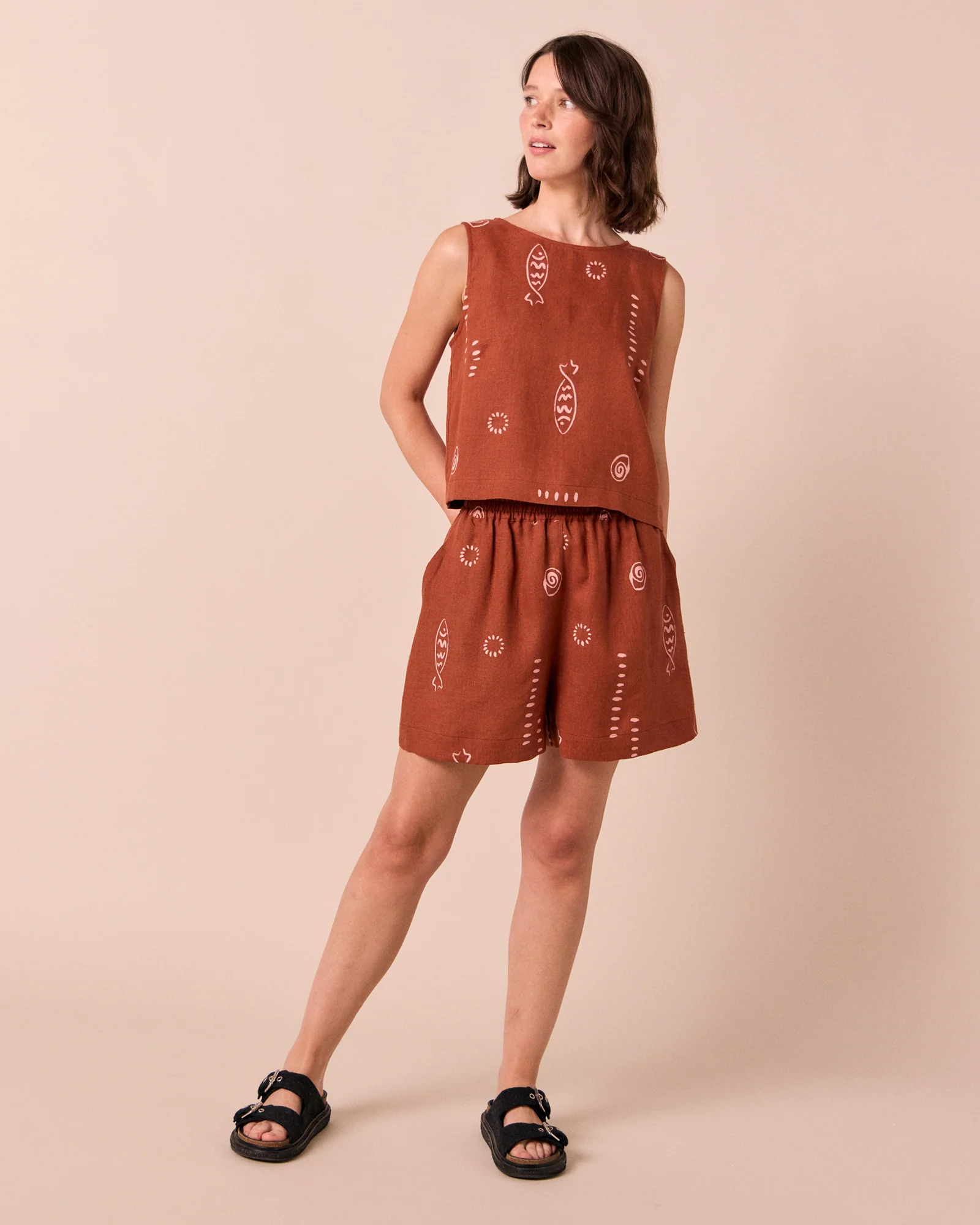 Esme Beachcomber Print Linen Top - Image 2
