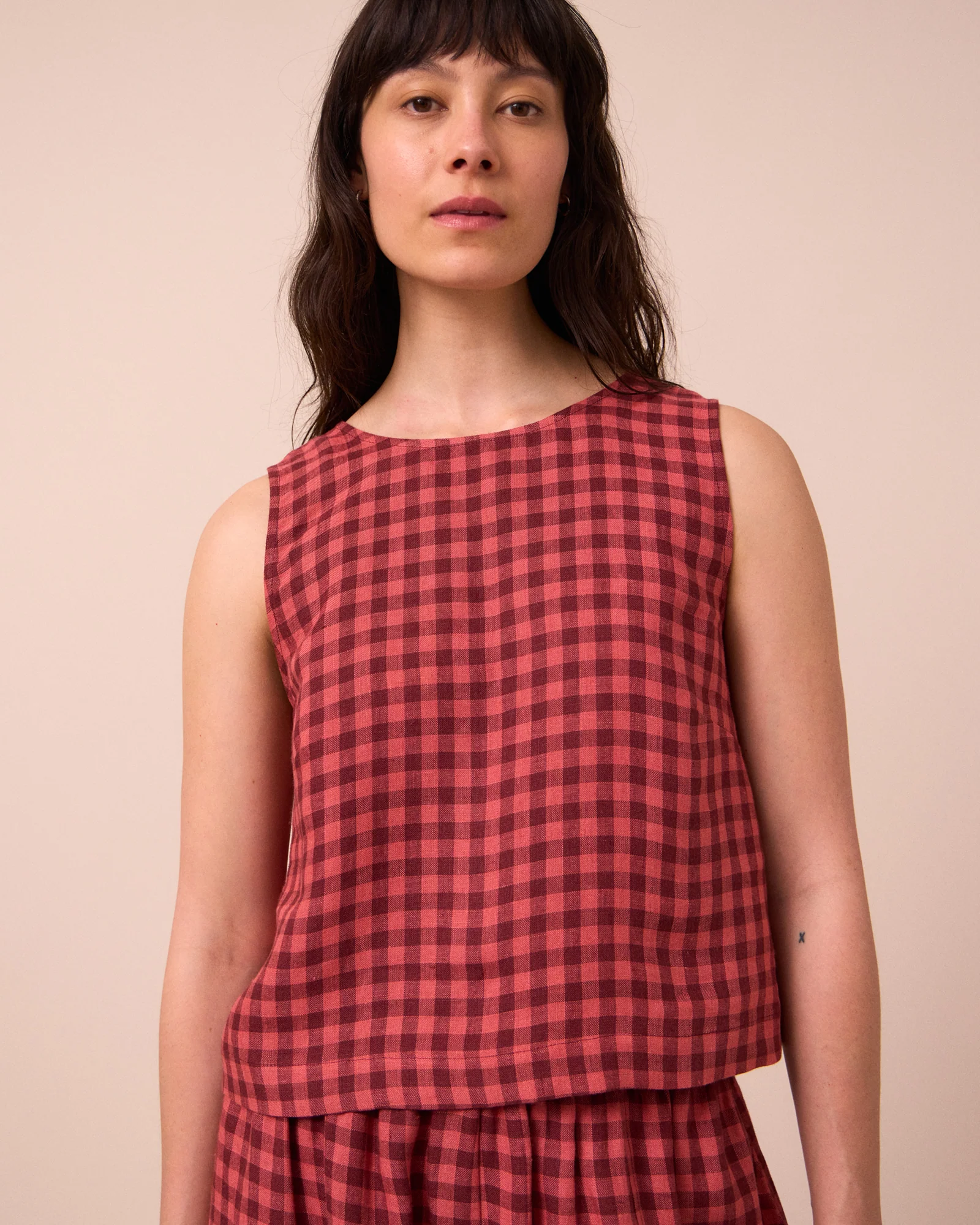 Esme Deep Rose Gingham Linen Top