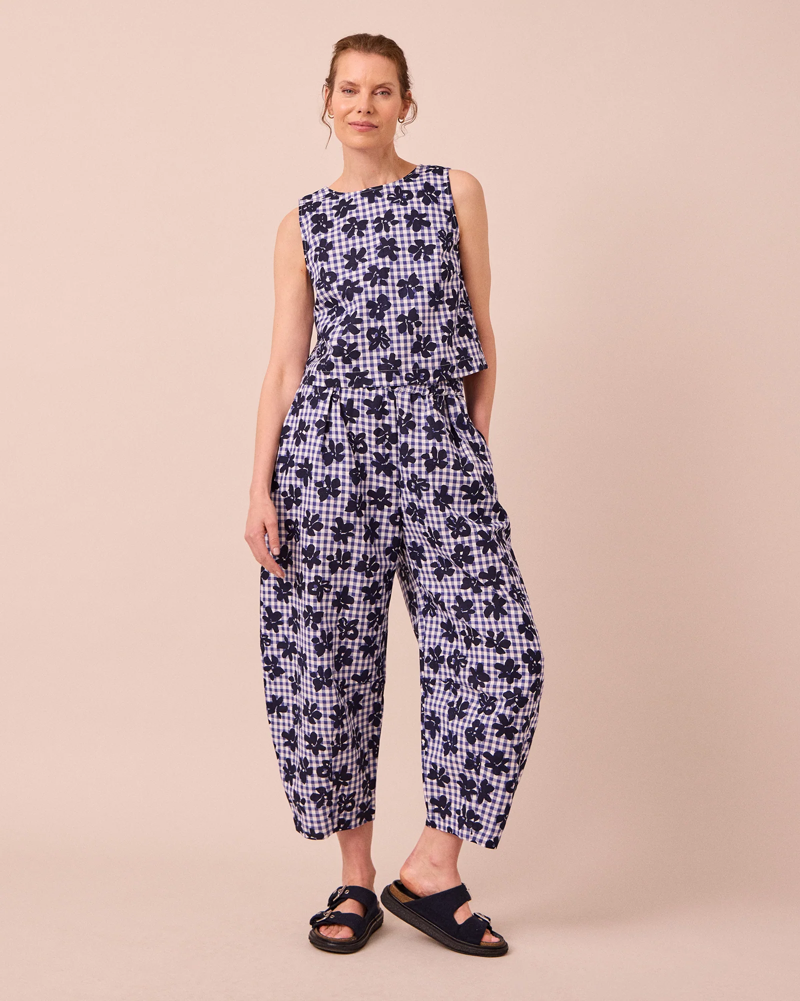 Esme Floral Stamped Gingham Cotton Linen Top - Image 2
