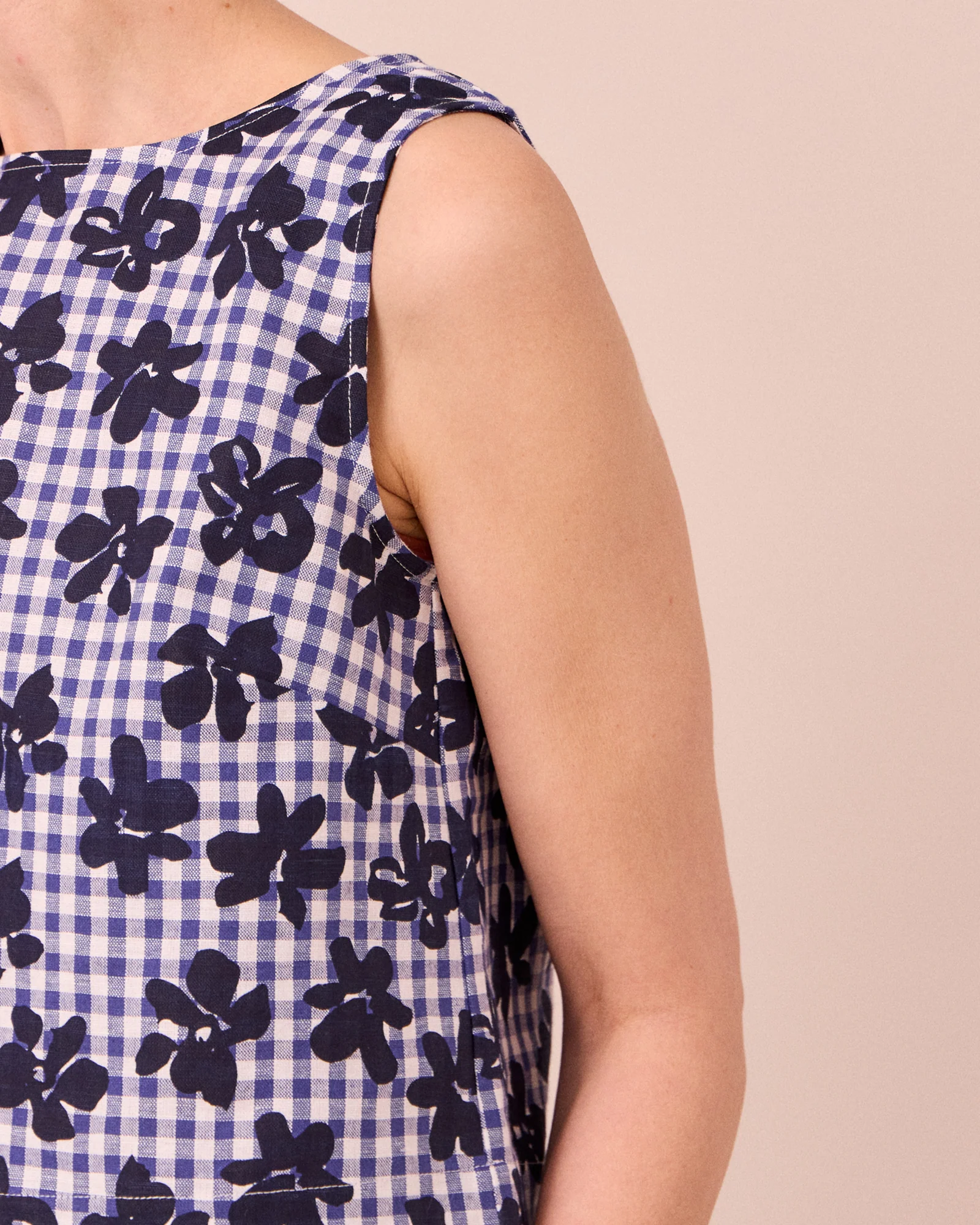 Esme Floral Stamped Gingham Cotton Linen Top - Image 5