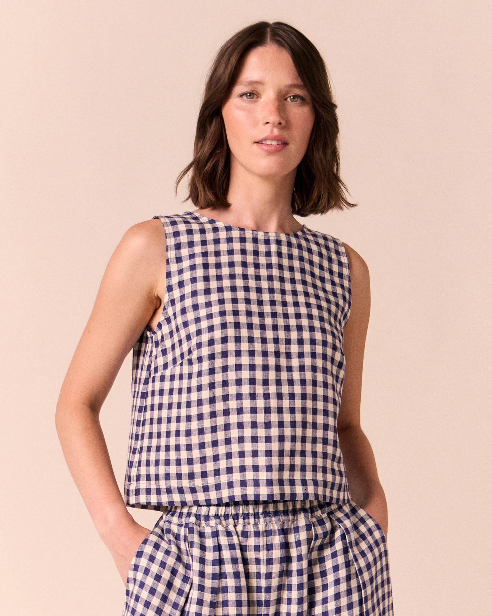Esme Indigo Gingham Linen Top