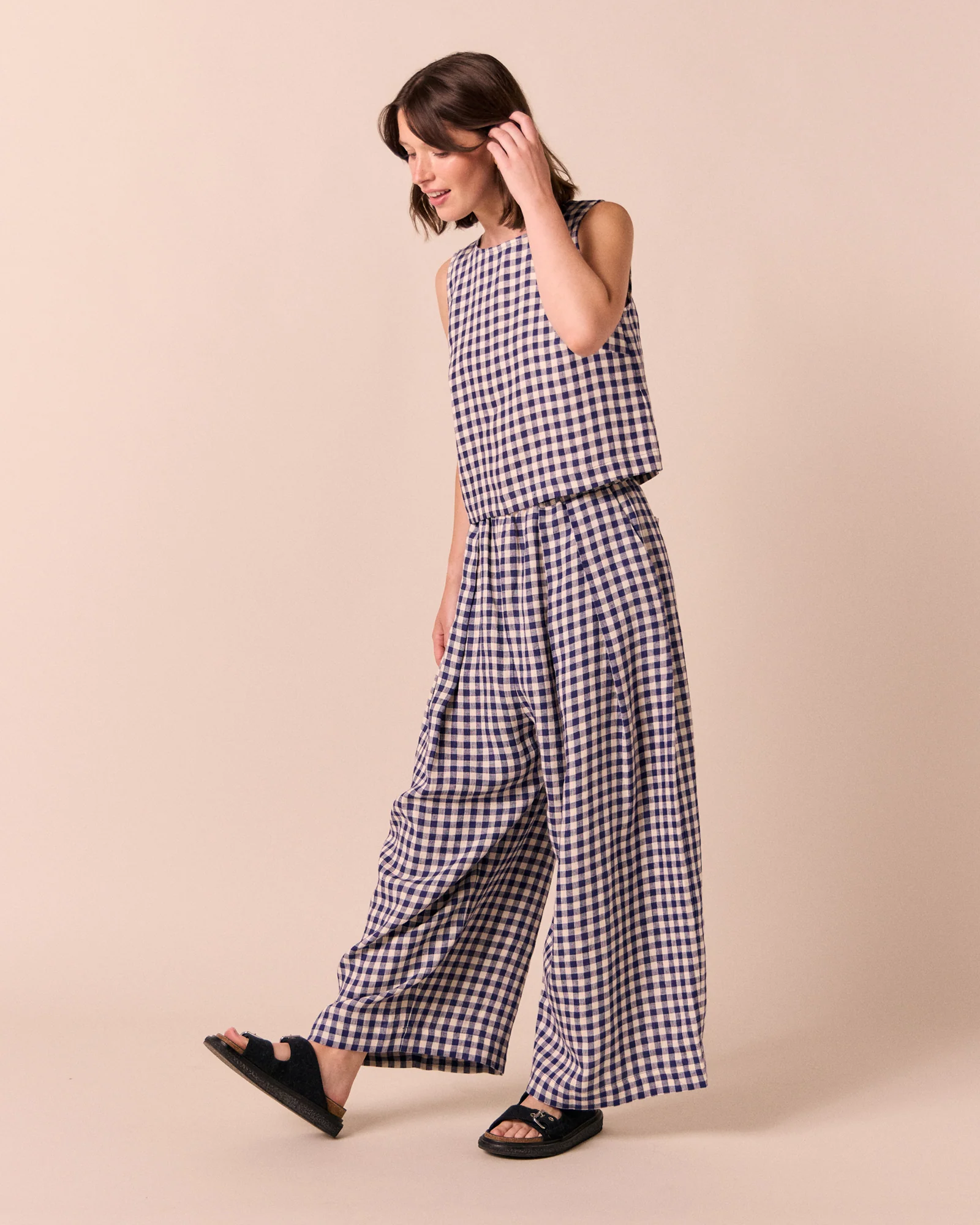 Esme Indigo Gingham Linen Top - Image 2
