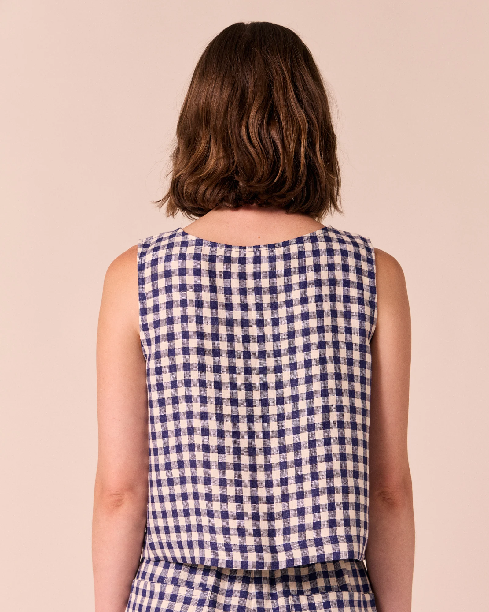 Esme Indigo Gingham Linen Top - Image 3