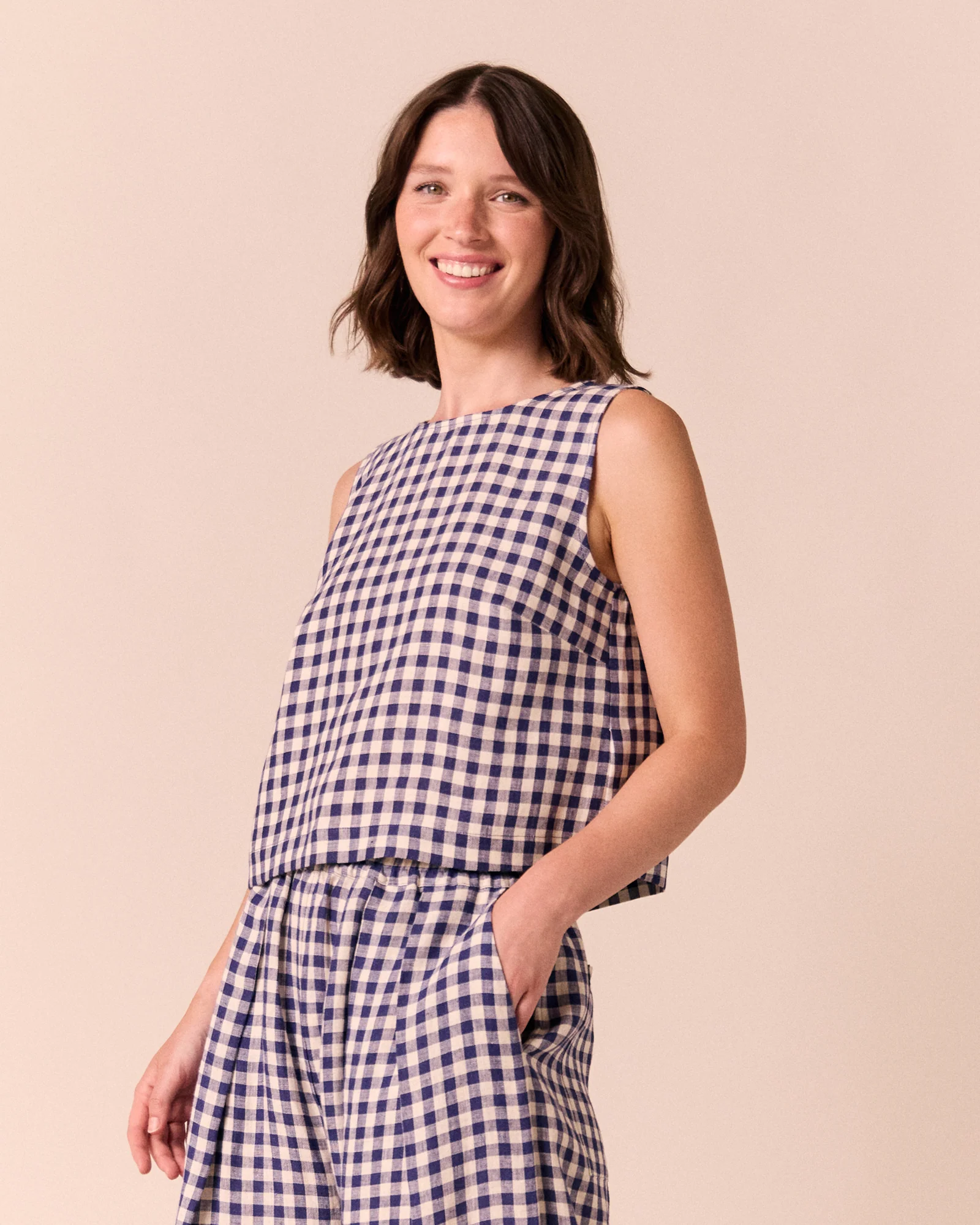 Esme Indigo Gingham Linen Top - Image 4