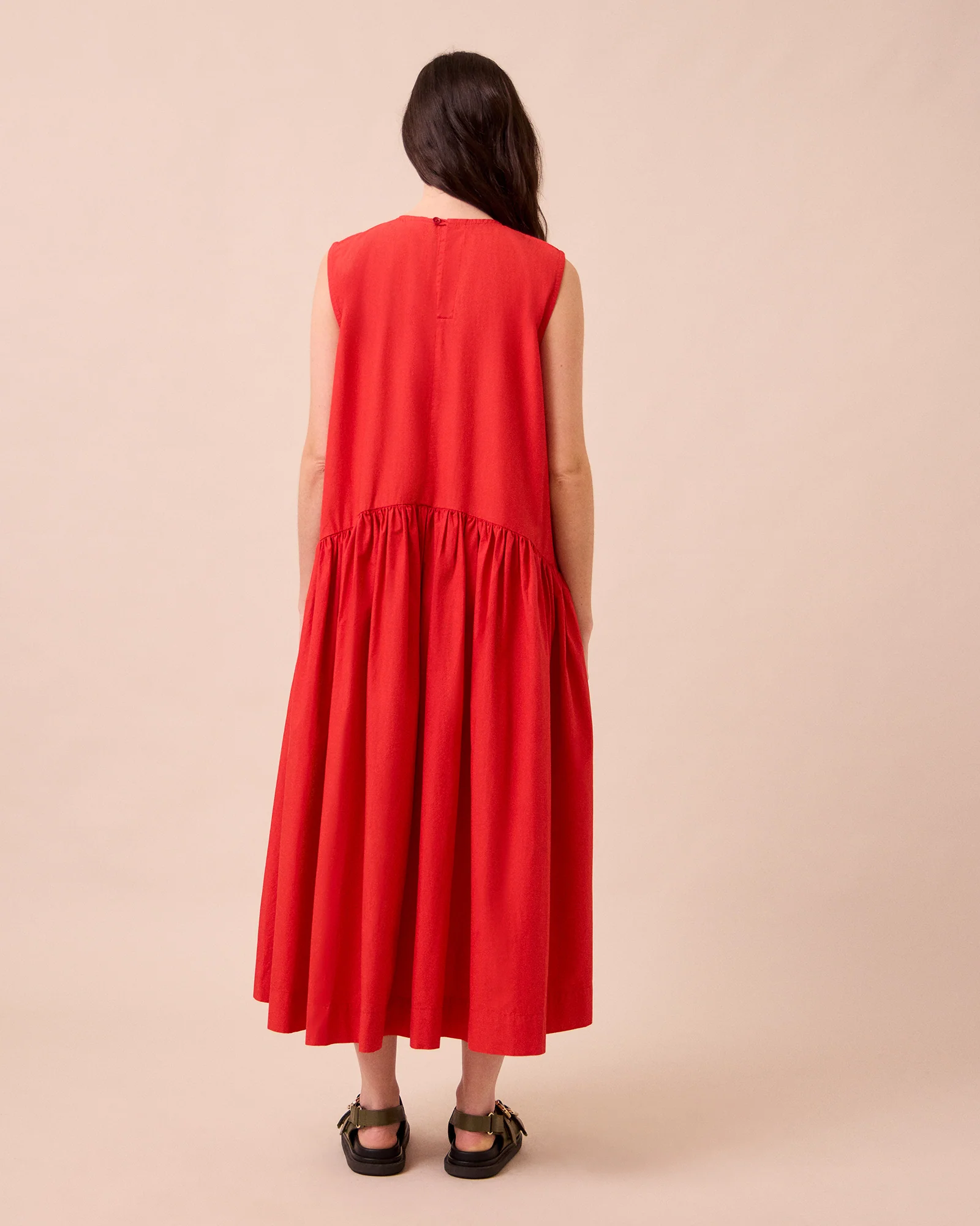 Gina Chilli Red Cotton Poplin Dress - Image 3