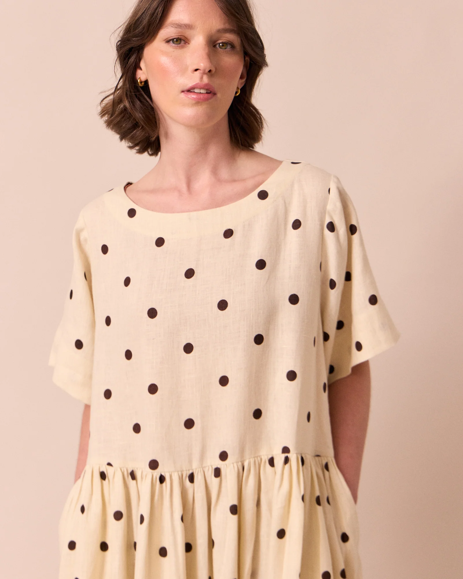 Harper Bone Spot Print Linen Dress - Image 3