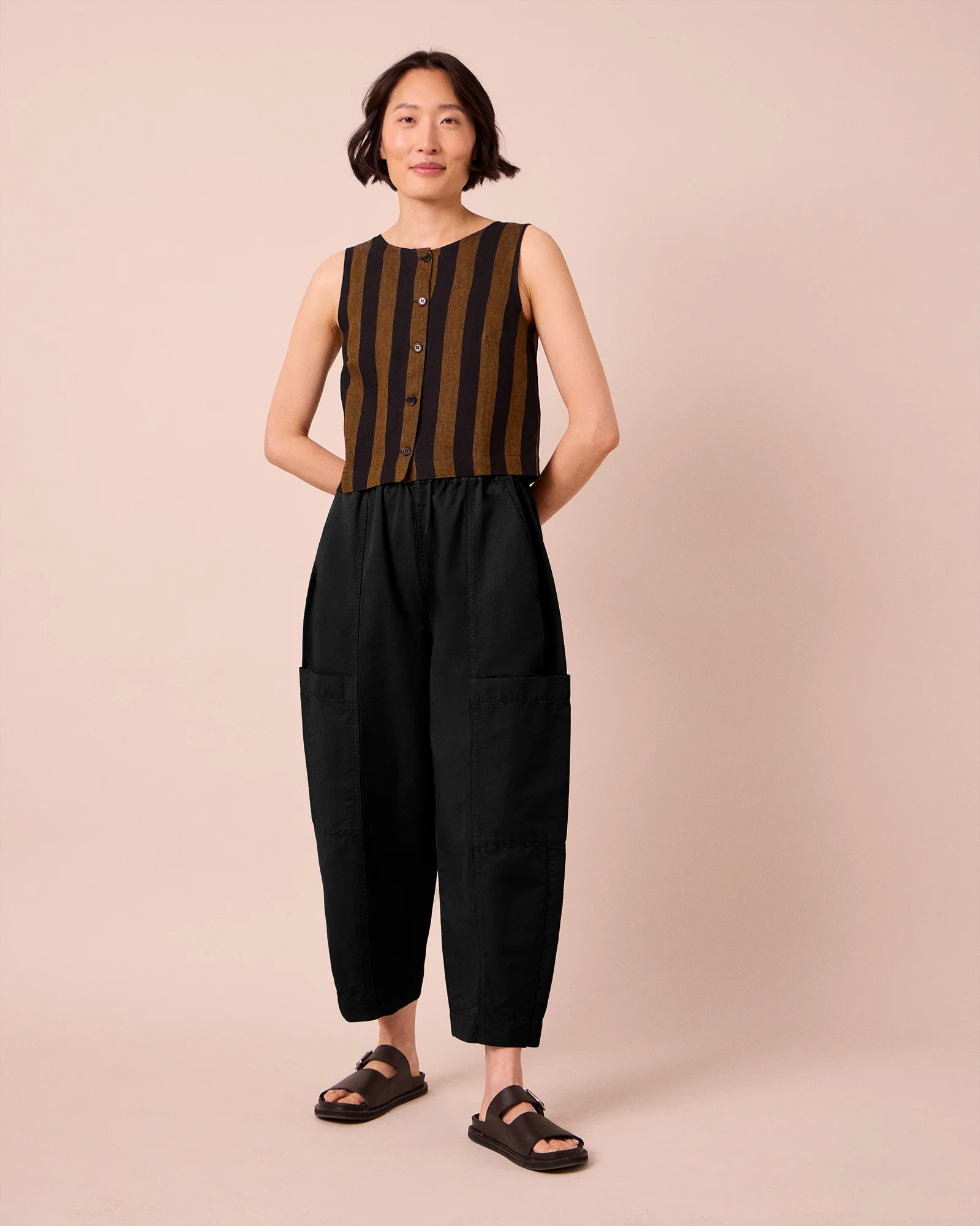 Hilda Black Cotton Linen Slub Trousers