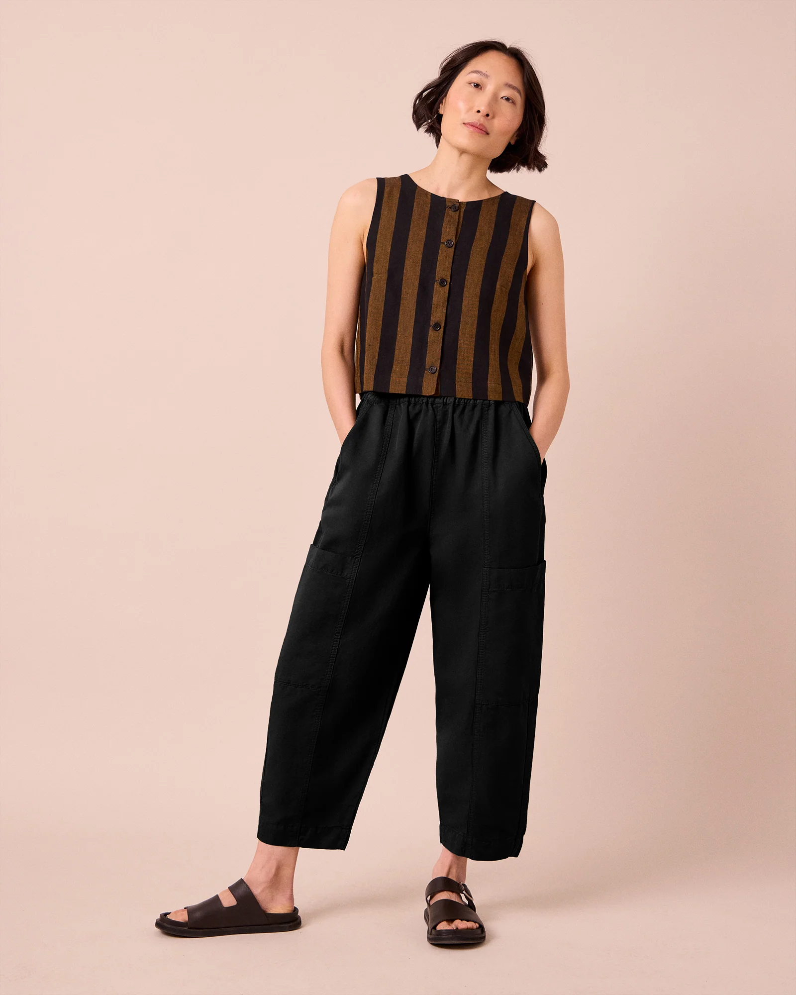 Hilda Black Cotton Linen Slub Trousers - Image 2