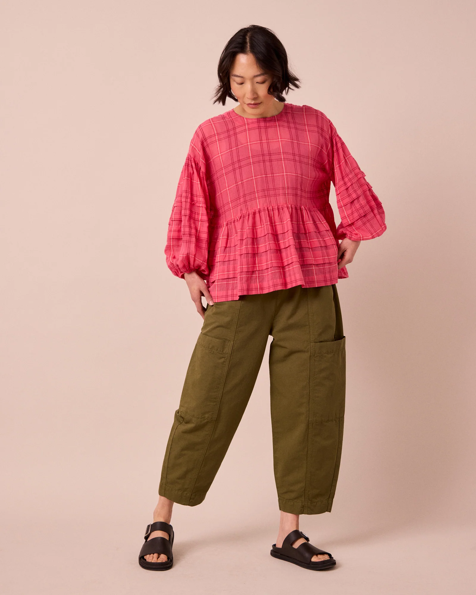 Hilda Khaki Cotton Linen Slub Trousers