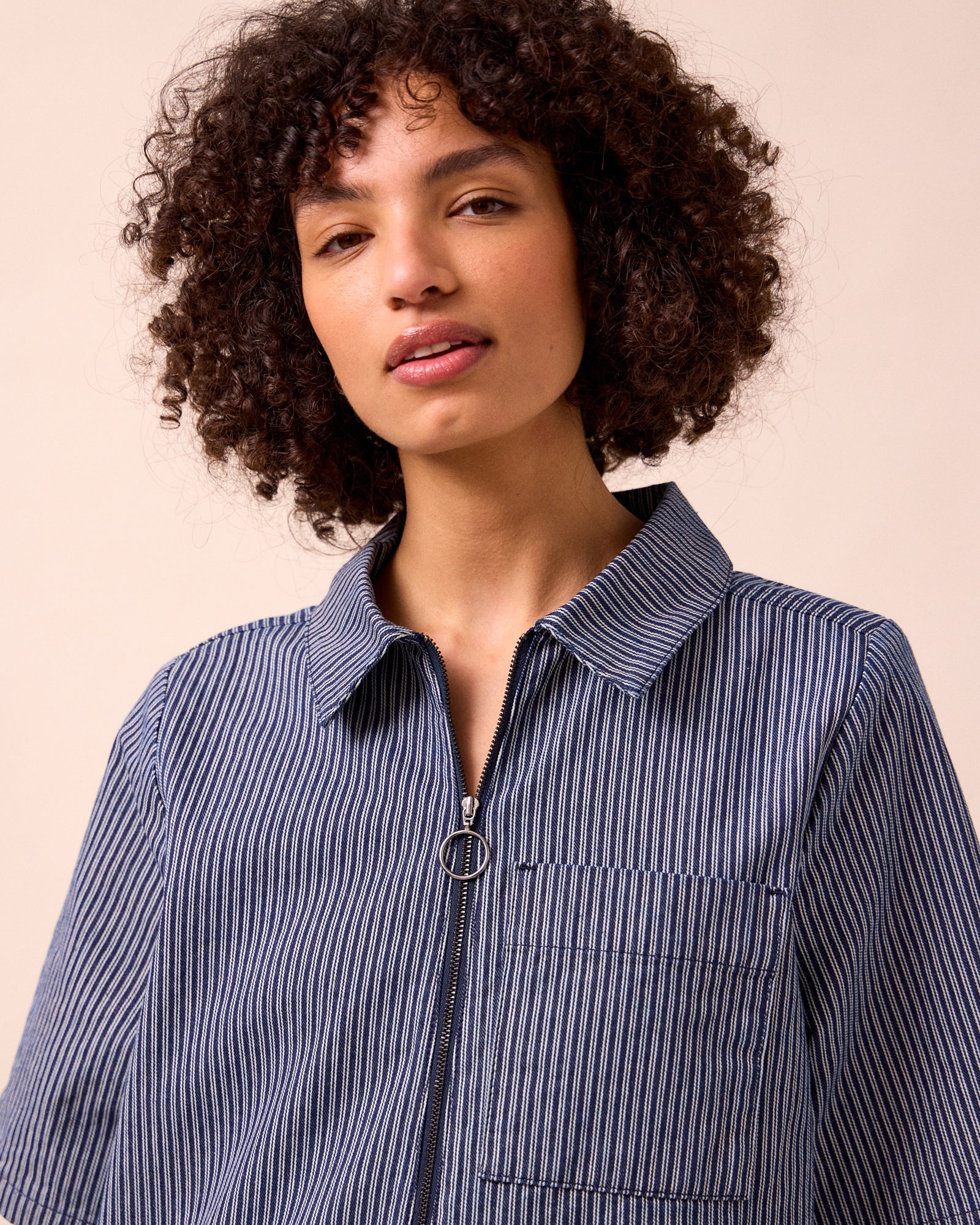 Juno Navy Hickory Stripe Denim Jumpsuit - Image 2