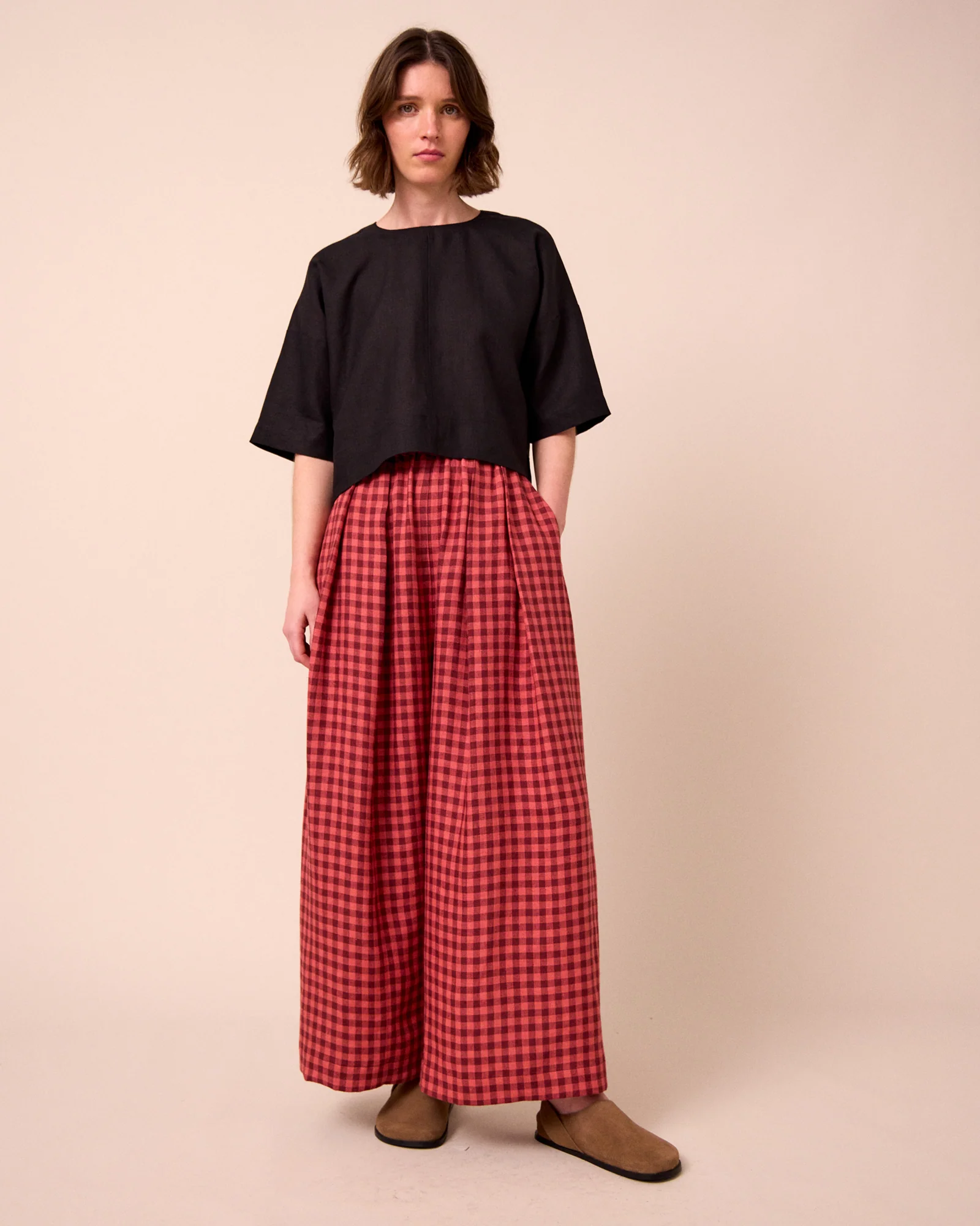 Layne Deep Rose Gingham Linen Trousers