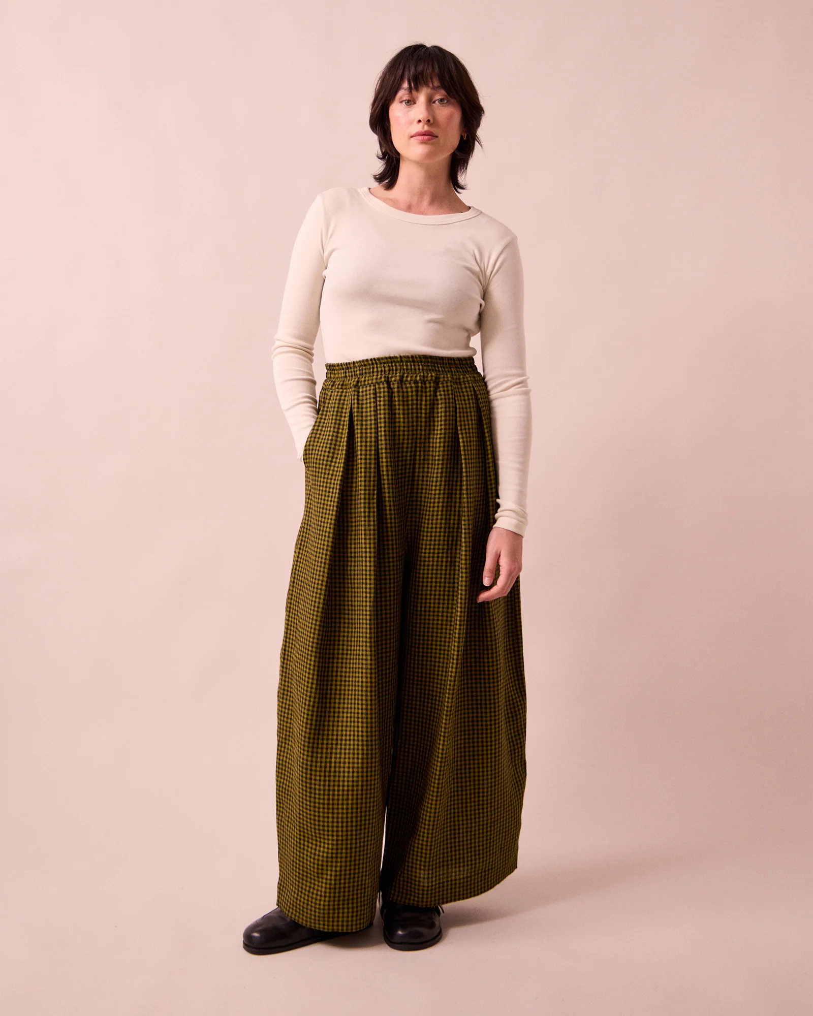 Layne Fresh Olive Mini Gingham Linen Trousers