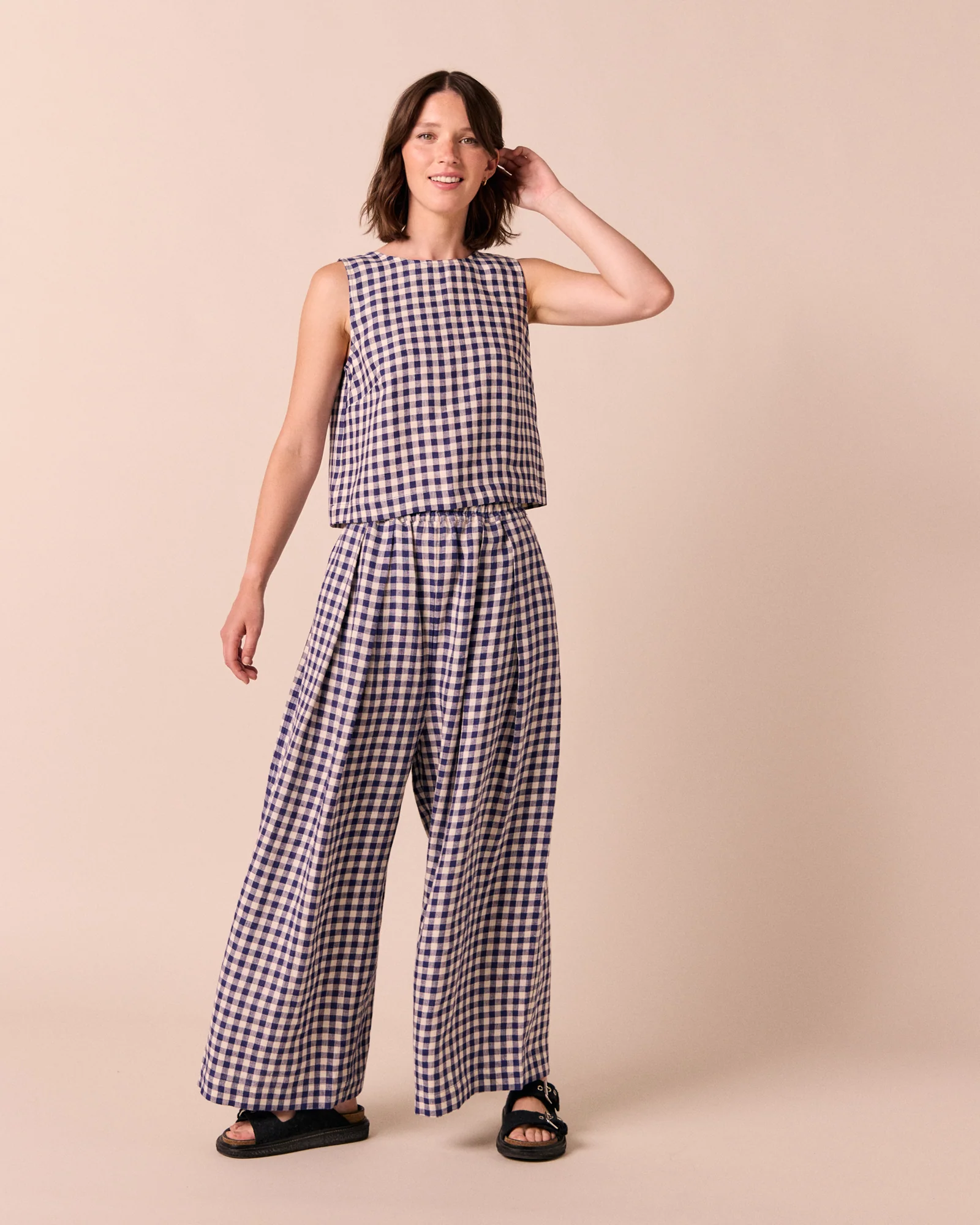 Layne Indigo Gingham Linen Trousers - Image 4