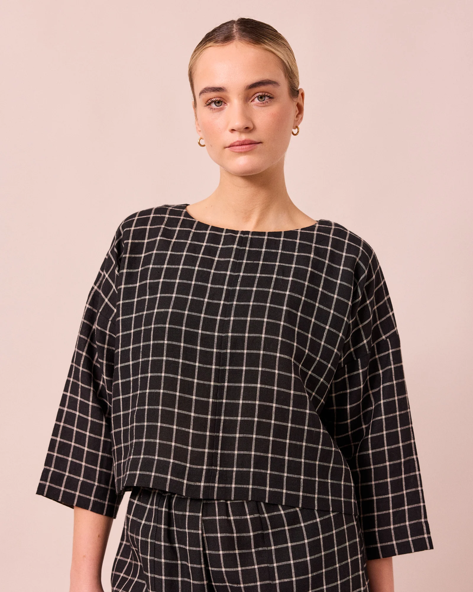 Lily Black Grid Linen Top