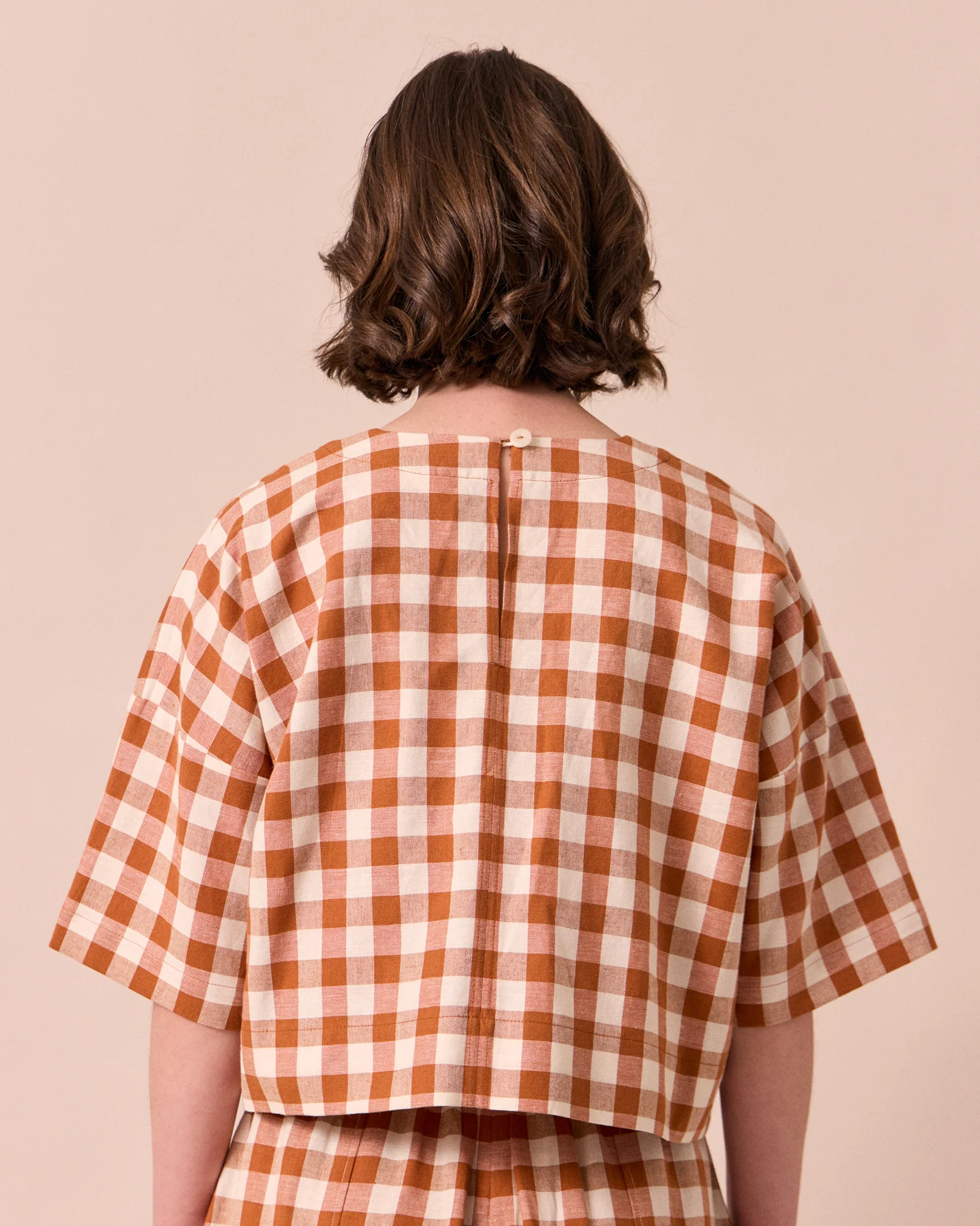 Lisa Amber Check Cotton Linen Top - Image 4