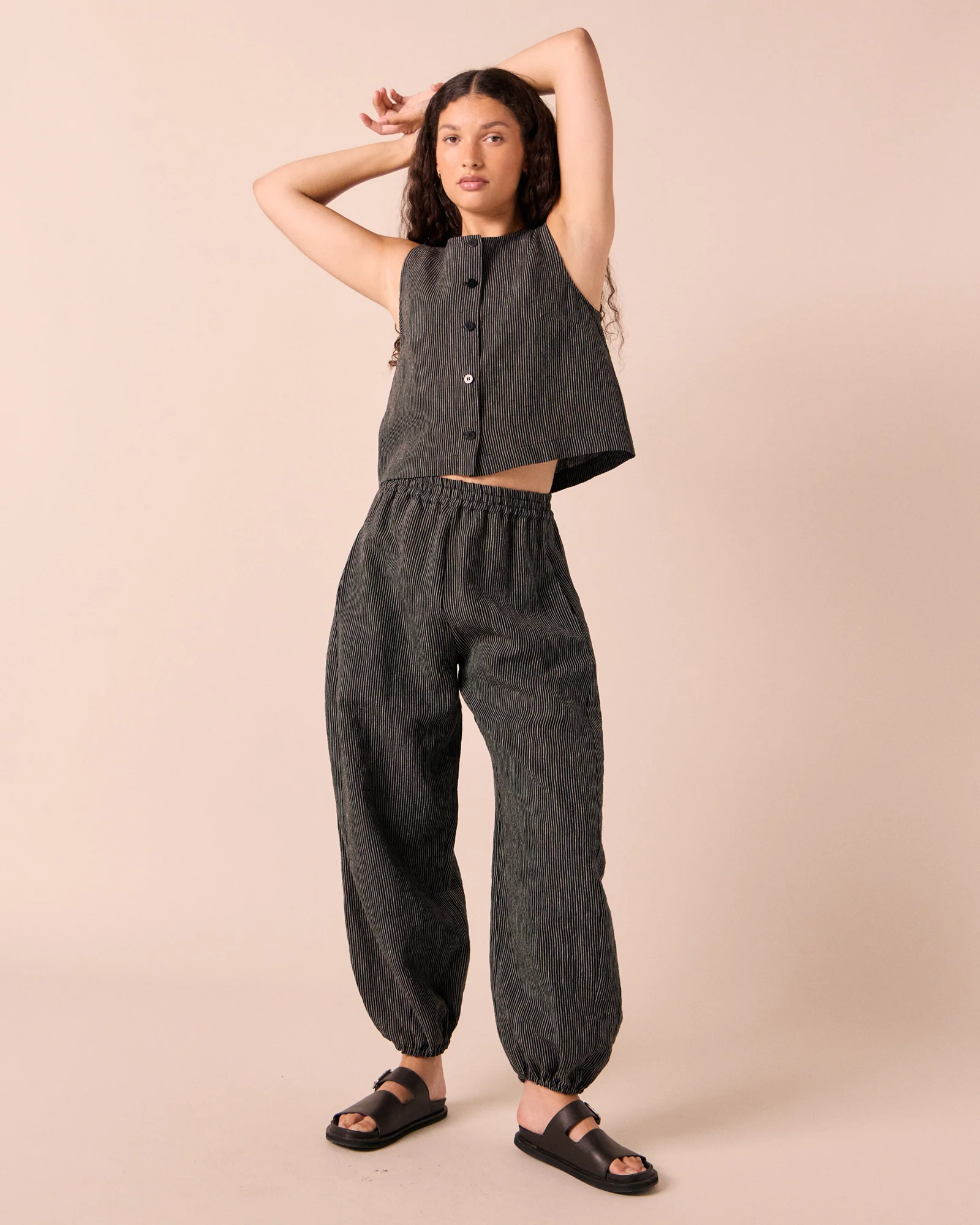Logan Black & Ecru Pencil Stripe Linen Trousers