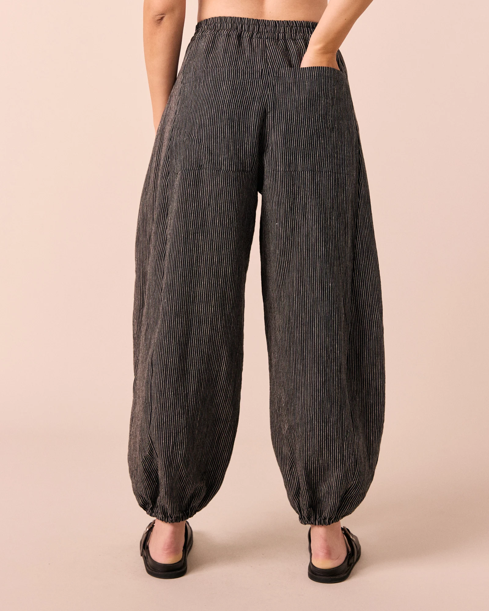 Logan Black & Ecru Pencil Stripe Linen Trousers - Image 4