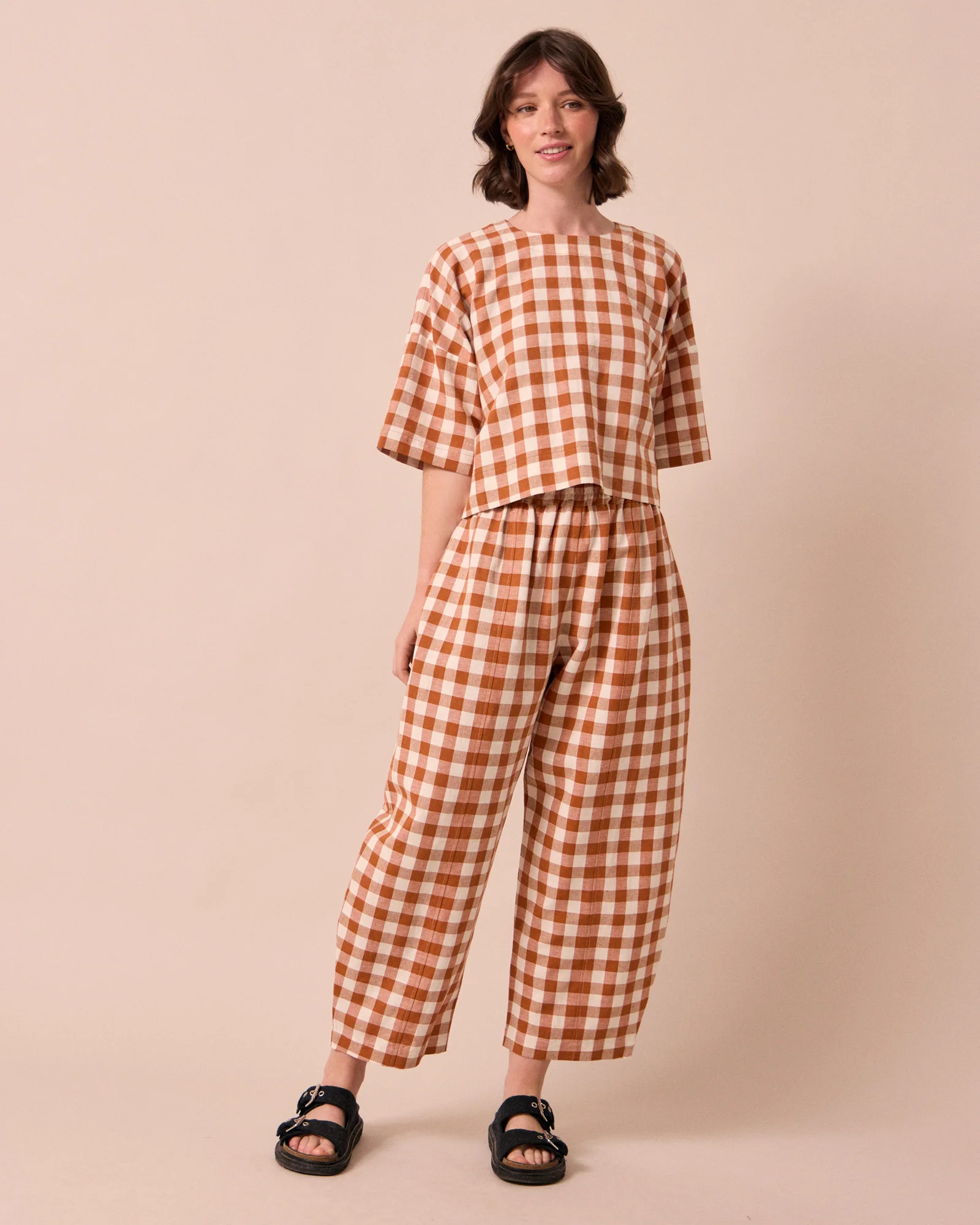 Mabel Amber Check Cotton Linen Trousers