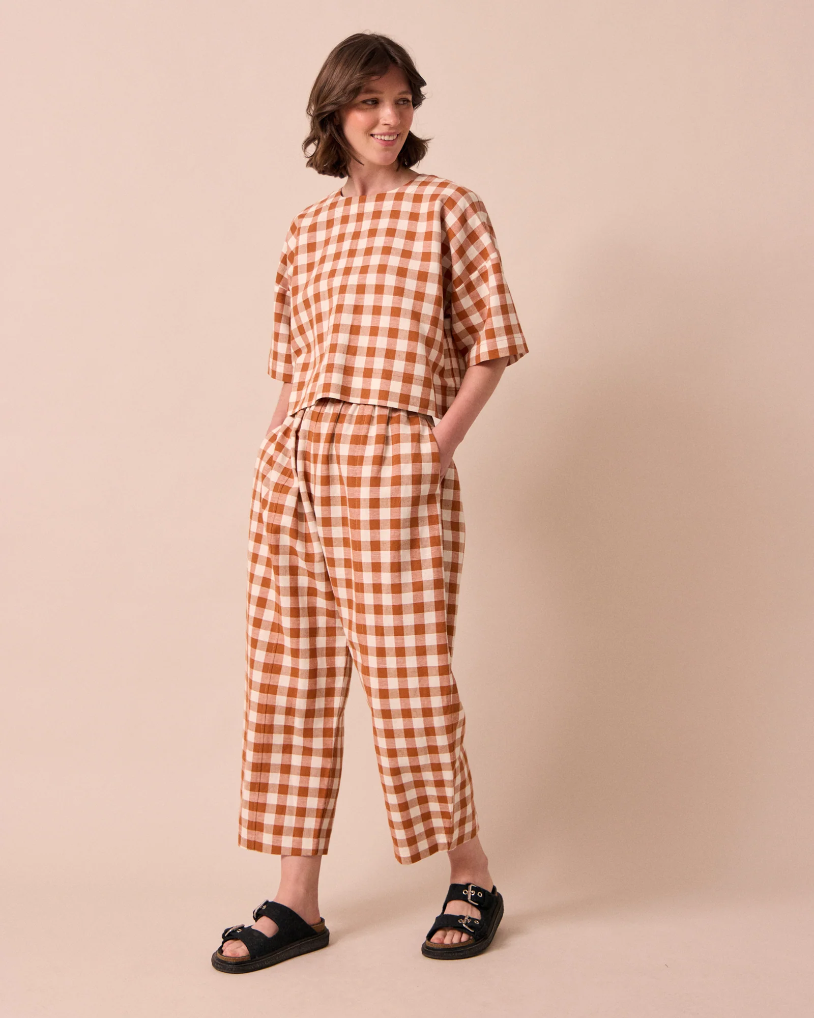 Mabel Amber Check Cotton Linen Trousers - Image 2