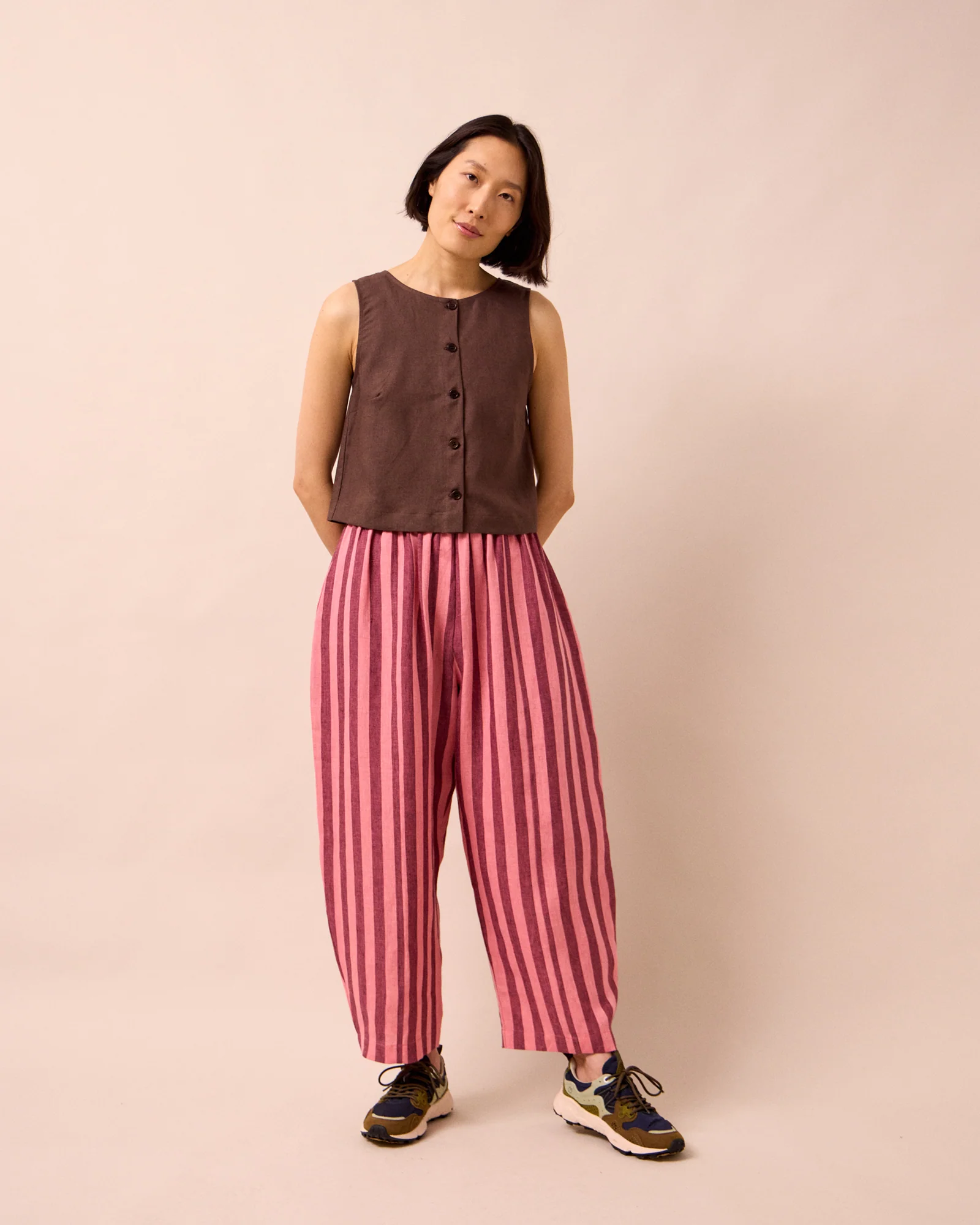 Mabel Fiesta Pink Stripe Linen Trousers - Image 2