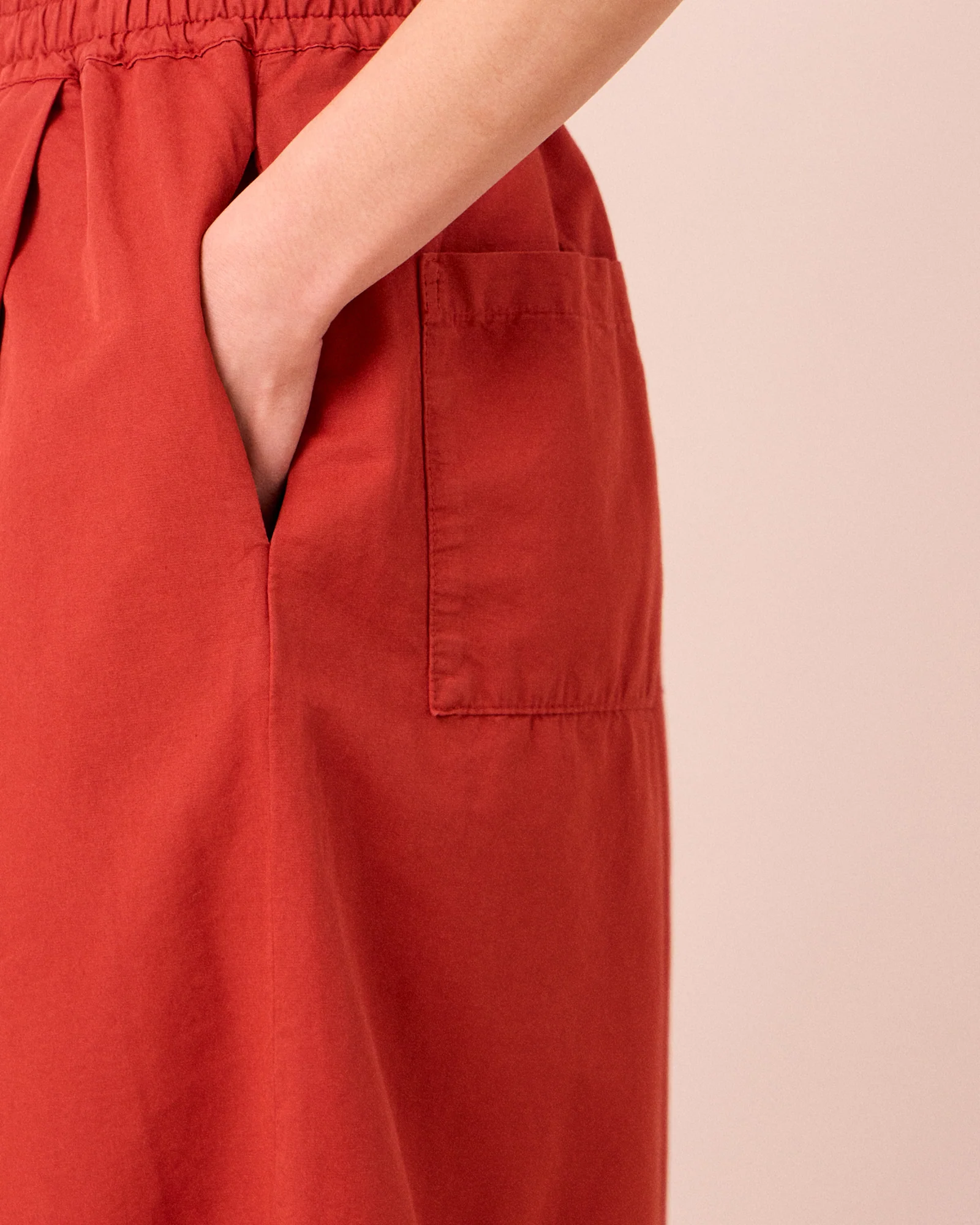 Macey Red Brick Cotton Linen Slub Skirt - Image 5