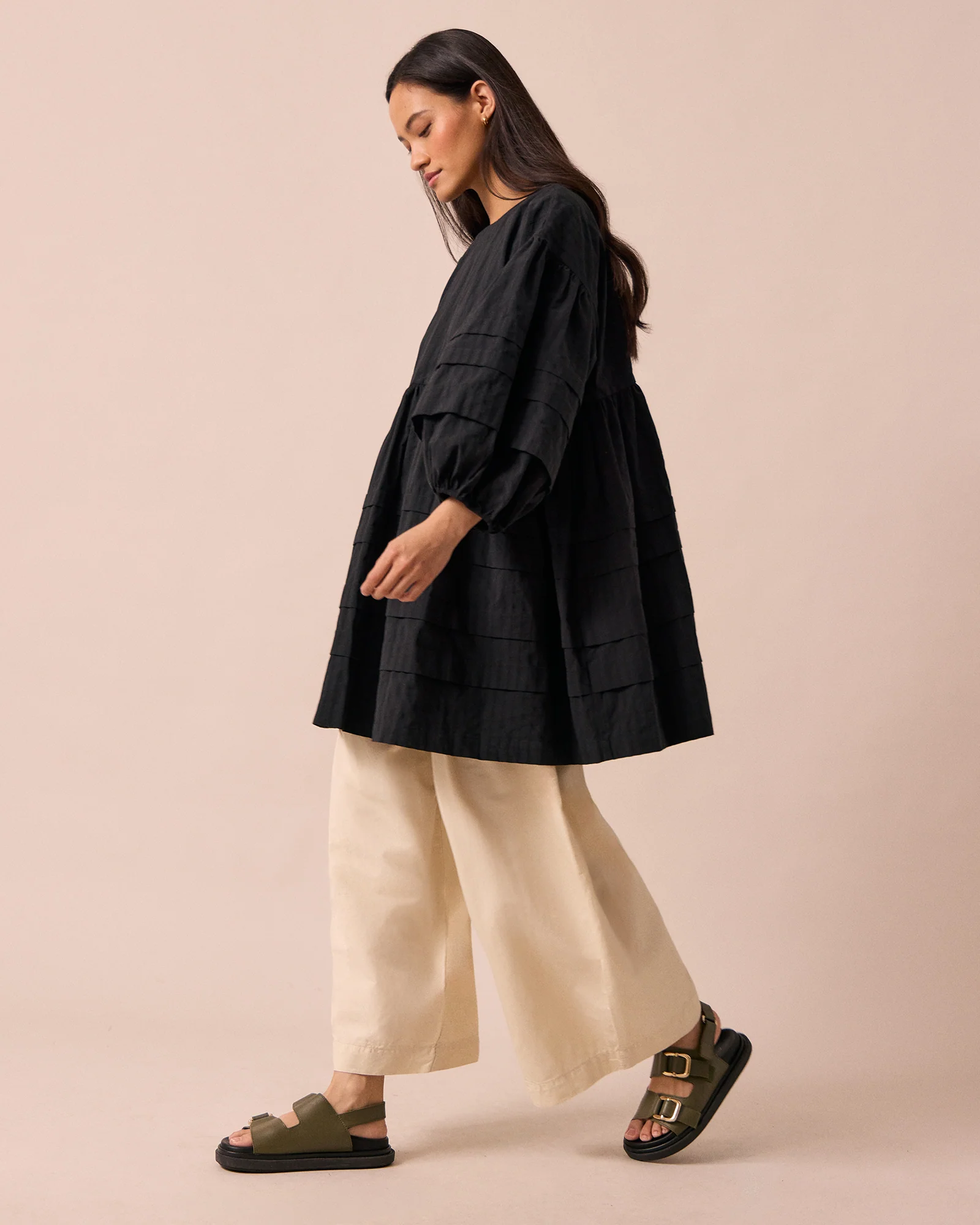 Nina Black Self Stripe Cotton Dress - Image 3
