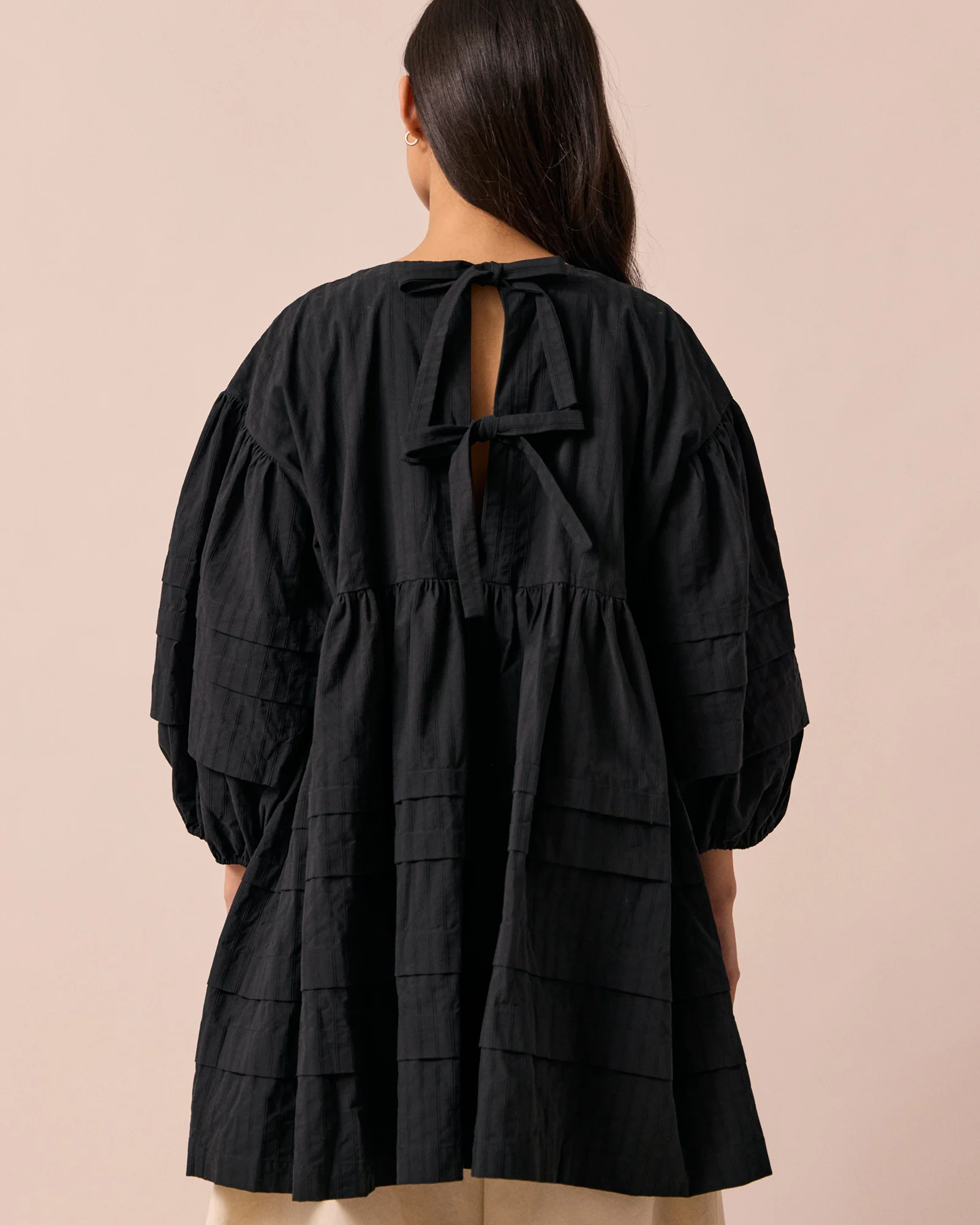 Nina Black Self Stripe Cotton Dress - Image 4